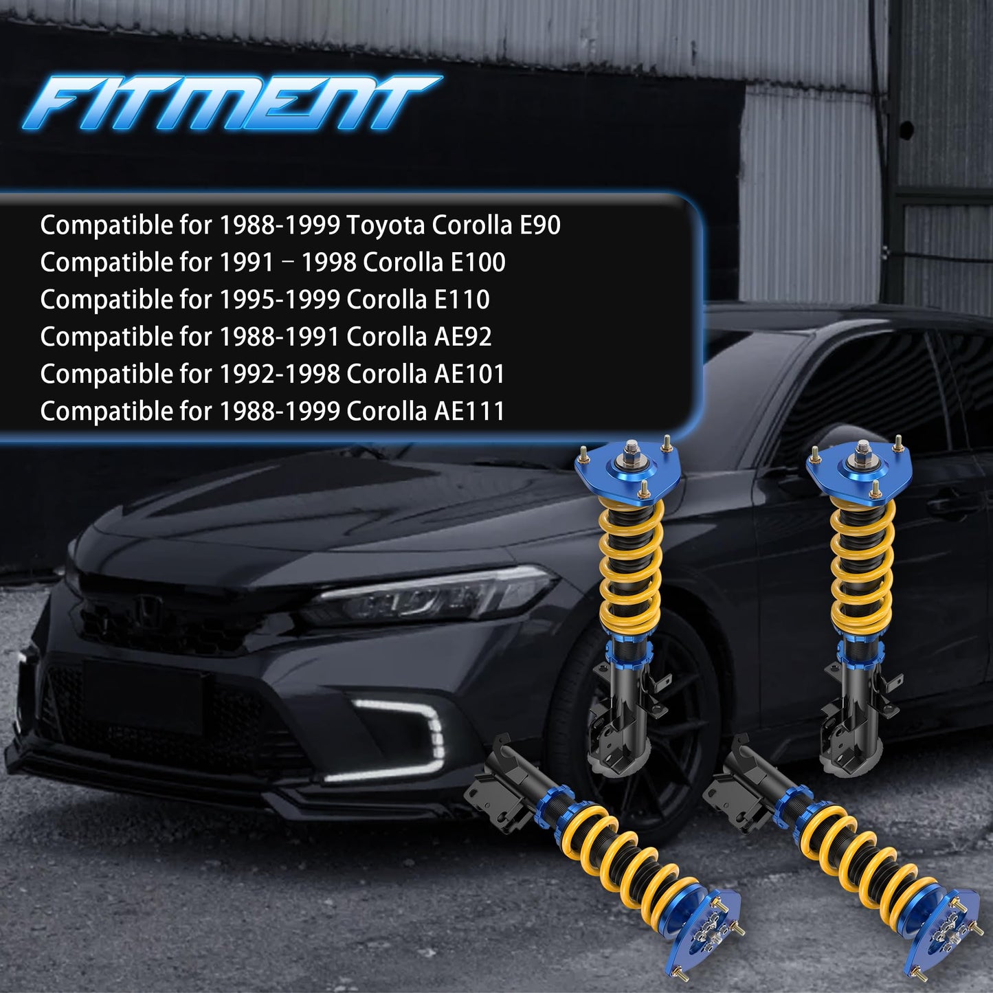 AUTOSTARSHIP Height Adjustable Coilover Lowering Kit Compatible for Toyota Corolla E90 E100 E110 AE92 AE101 AE111 1988-1999 Suspension Coil Spring Strut Shocks (4pcs)