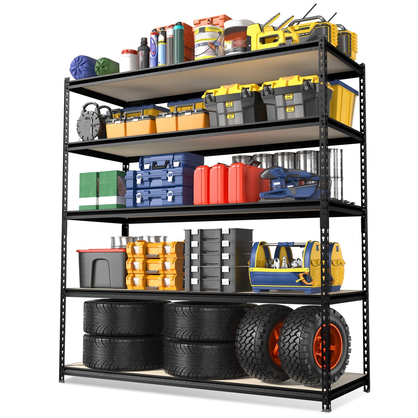 WORKPRO 5-Tier Metal Garage Shelving, 48”W x 24”D x 72”H, Adjustable Storage Rack, Heavy Duty Shelf with Particle Board, 2500 lbs Load Capacity (Total) for Garage, Basement, Warehouse, Kitchen