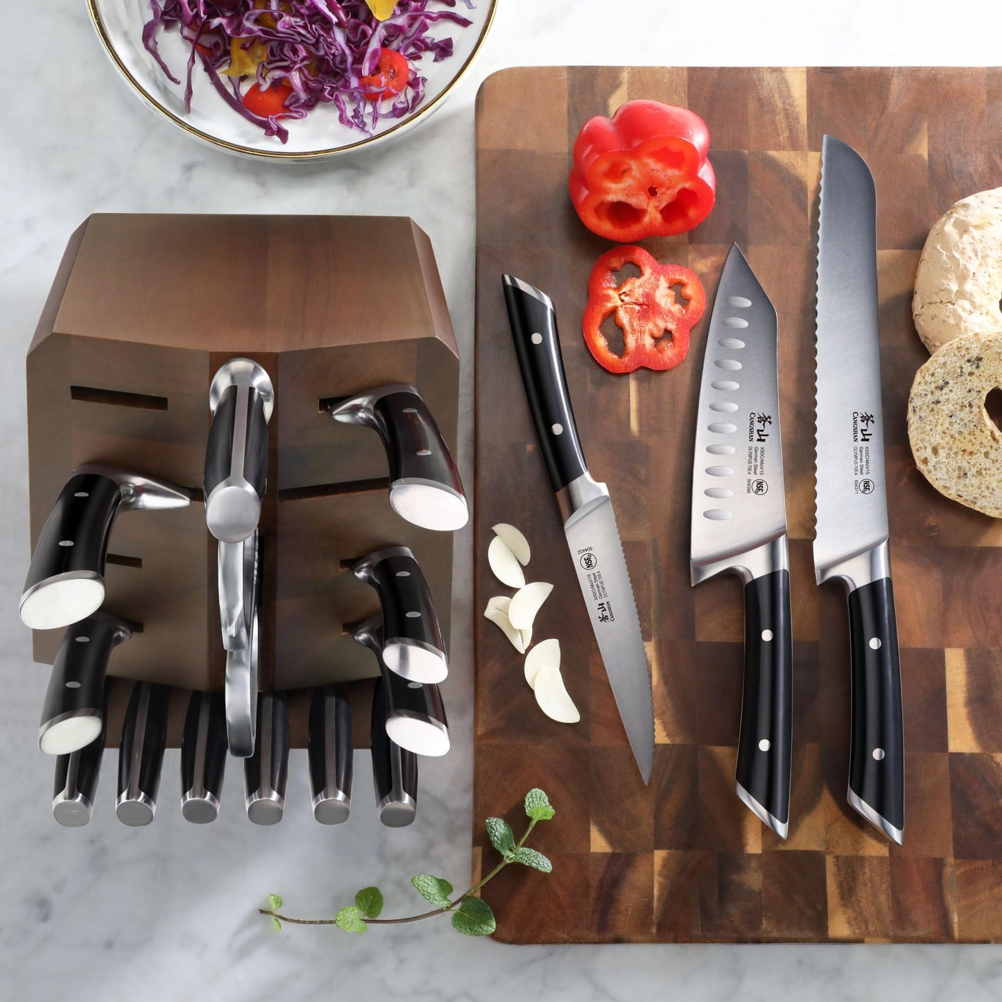 Cangshan OLYMPUS Series 17-Piece Knife Block Set, German Steel, Acacia Wood Block (Black)