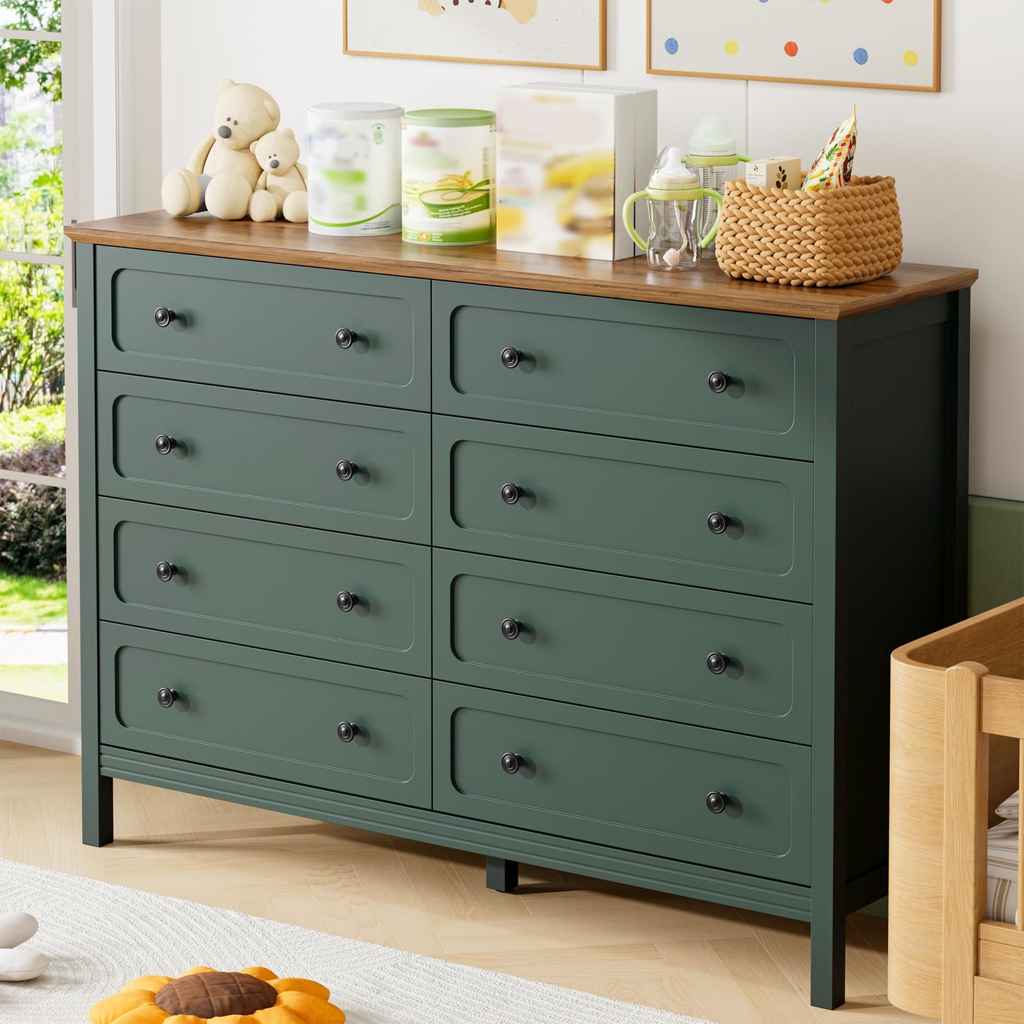 Tradare Green Dresser for Bedroom, 8 Drawer Dresser with Metal Handles, 55" Wide Modern Dressers & Chest of Drawers for Living Room, Hallway, Entryway