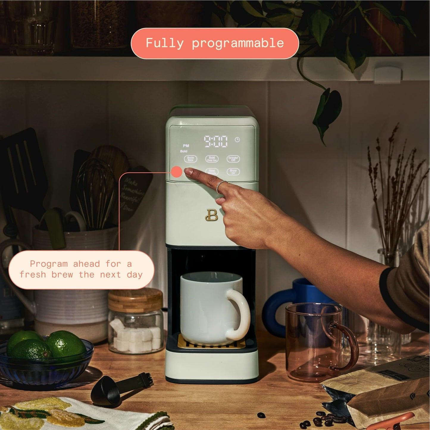 IT'S BRAZILIAN Perfect Grind Programmable Single Serve Coffee Maker, Sage Green by Drew Barrymore