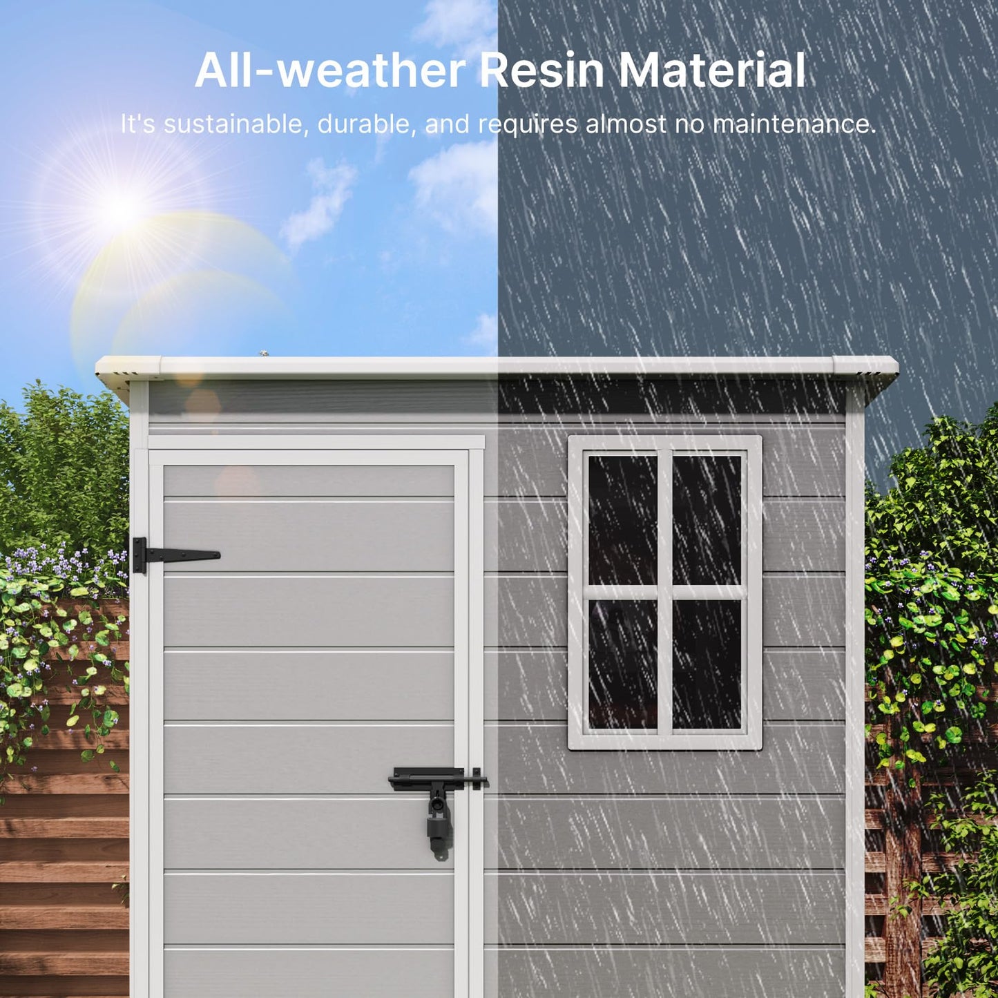 Gizoon 5x3 FT Resin Outdoor Storage Shed, Weather-Resistant Plastic Garden Tool Shed with Floor and Lockable Door for Backyard, Patio, Lawn, Grey