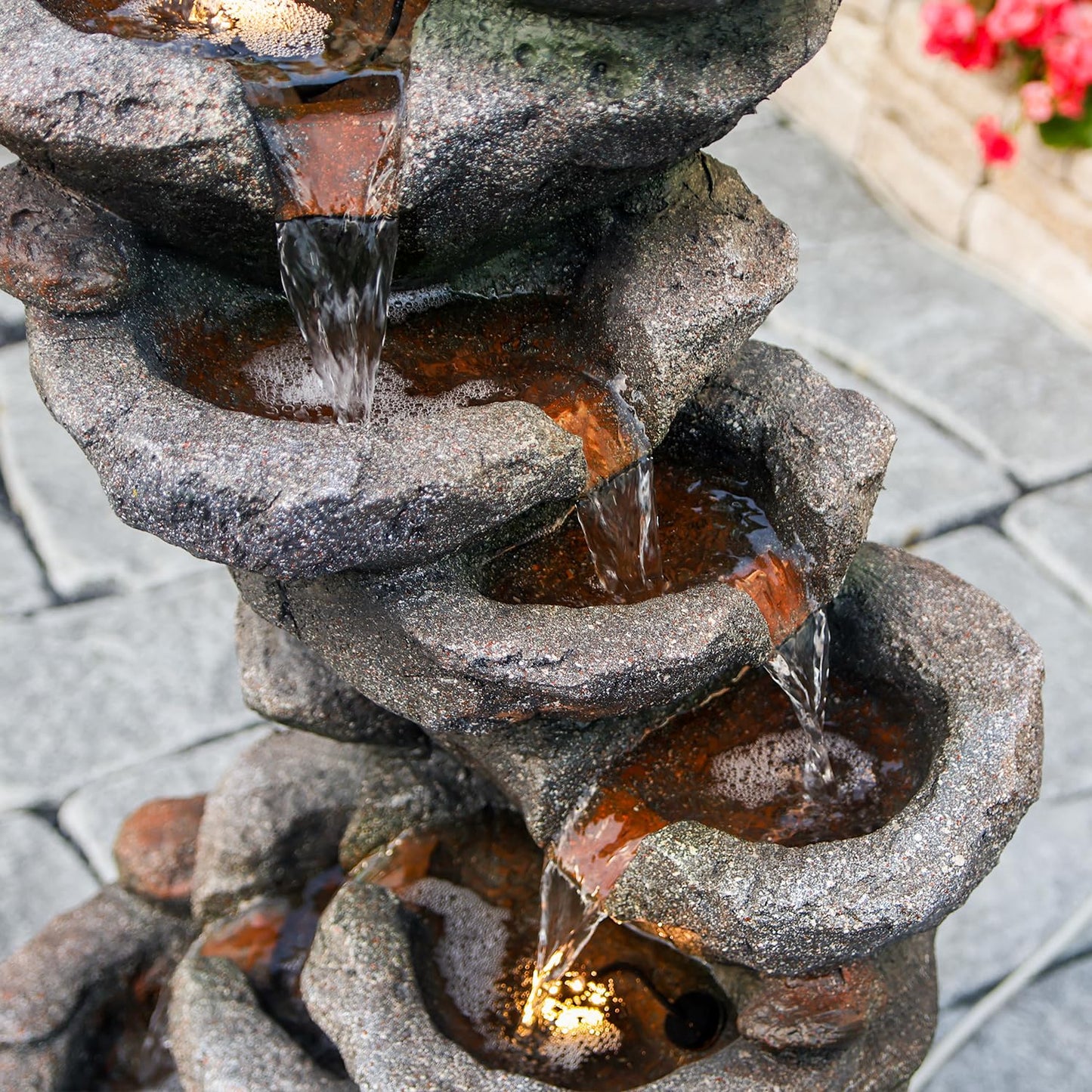 YZM 10-Tier Cascading Rock Water Fountain Outdoor Garden Waterfall Fountains Patio Backyard Deck Porch Pond Art Decor for Outside 39.76" H Outdoor Feature with LED Lights