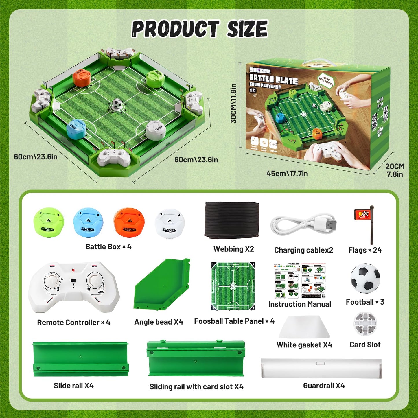 Remote Control Foosball Table Game, Mini Soccer Board Games with 3 Balls & 4 Remote Controllers, Football Tabletop Games Toy for Kids and Adults 3 4 5 6 7 8-12+Years Old - Gift for Boys Girls