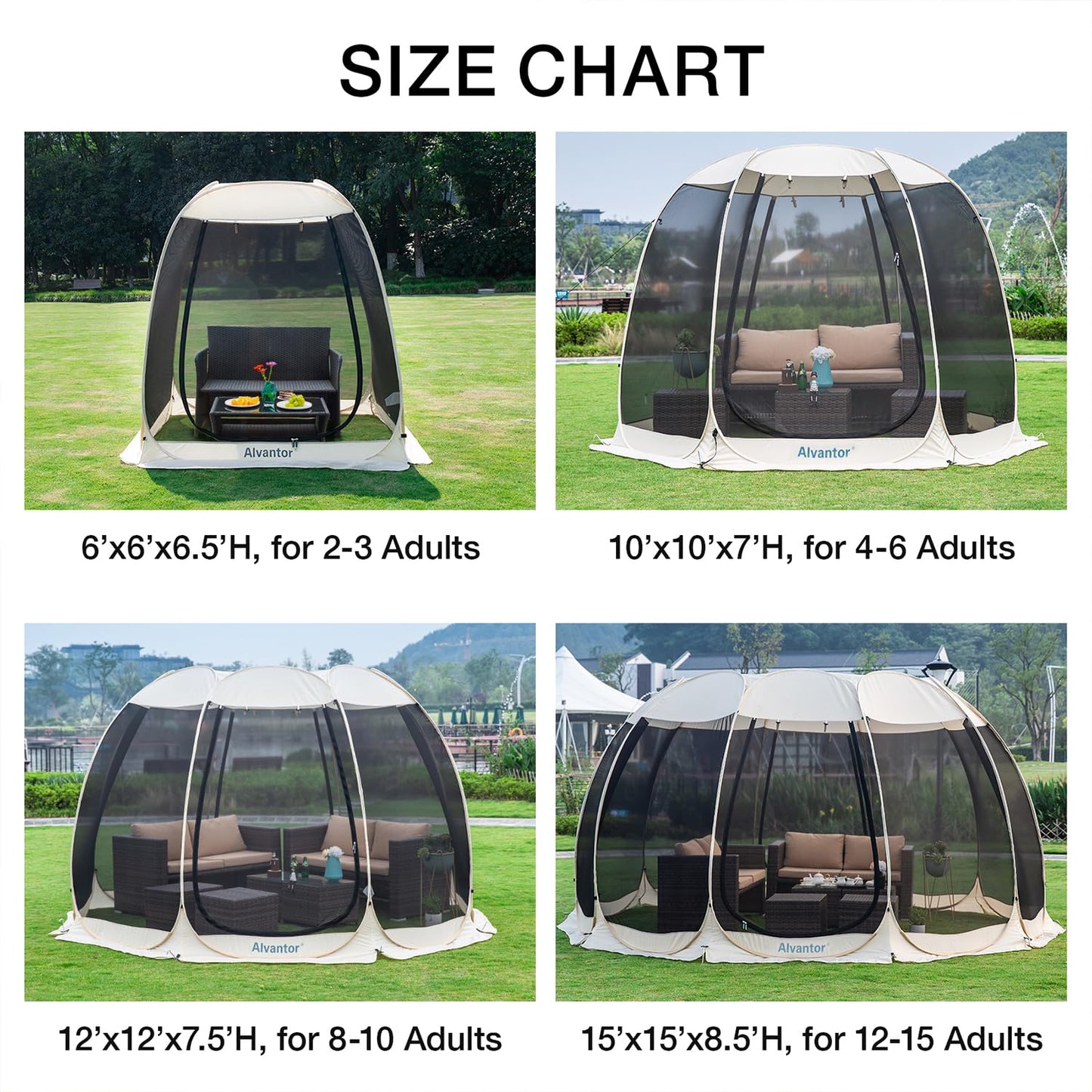 Alvantor® Screen House Gazebo, Pop Up Igloo Screened Canopy Tent with Mosquito Netting Sides,Instant UV Resistant Sun Shelter for Garden,Patio,Backyard,Beige 6 x6 FT