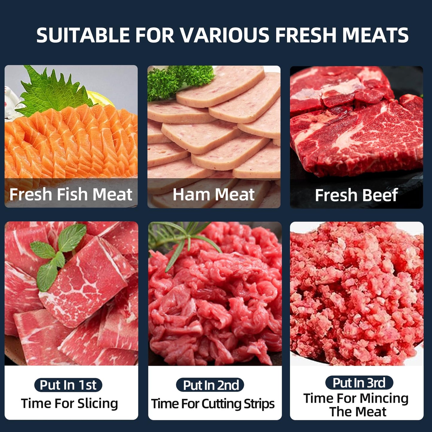 TERUISI Meat Cutter Machine, 850W Commercial Meat Slicer with Side Vegetable Slicing & Shredding, 3-In-1 Electric Food Slicer for Slices Cubes Minces, 550LBS/H, Asia Plug 110V (Slice Thickness:5mm)