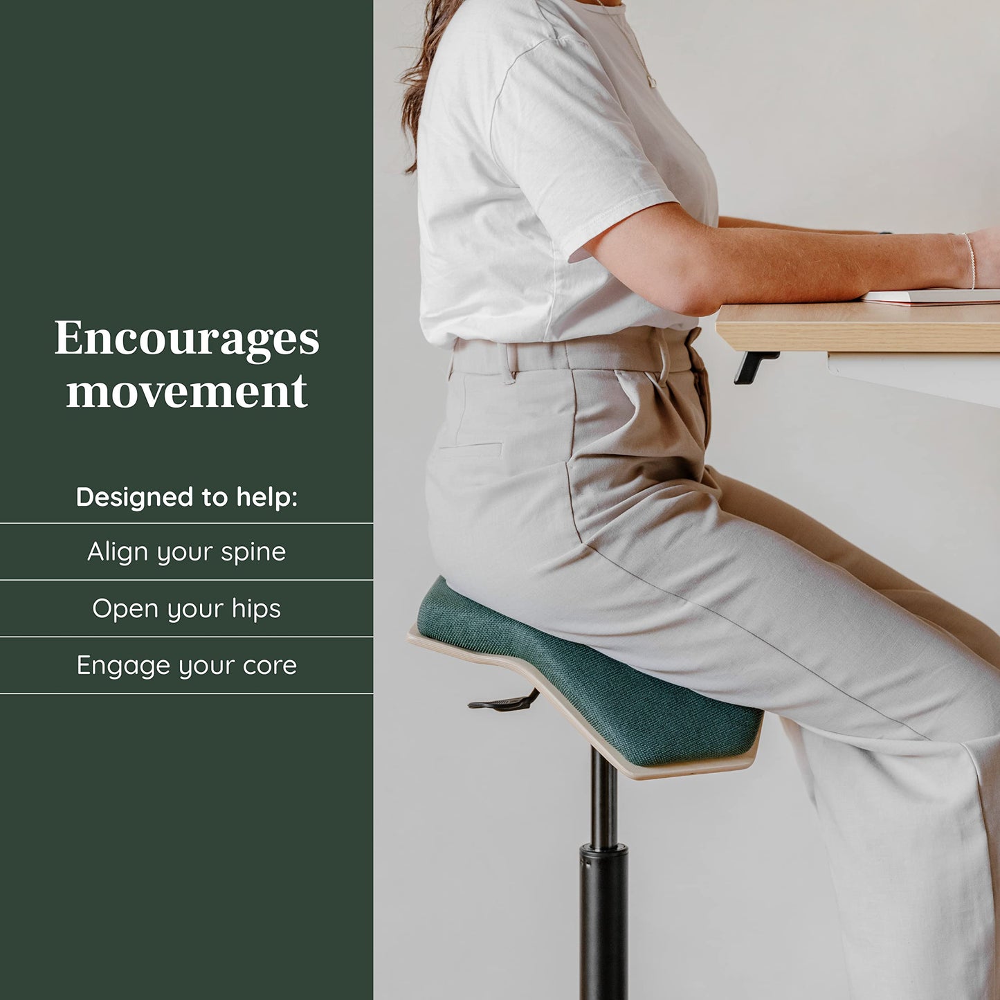 Branch Saddle Chair - Ergonomic Rolling Stool with Birch Plywood Frame and Recycled Seat Fabric - Height Adjustable Saddle Seat for Active Sitting and Better Posture - Dove