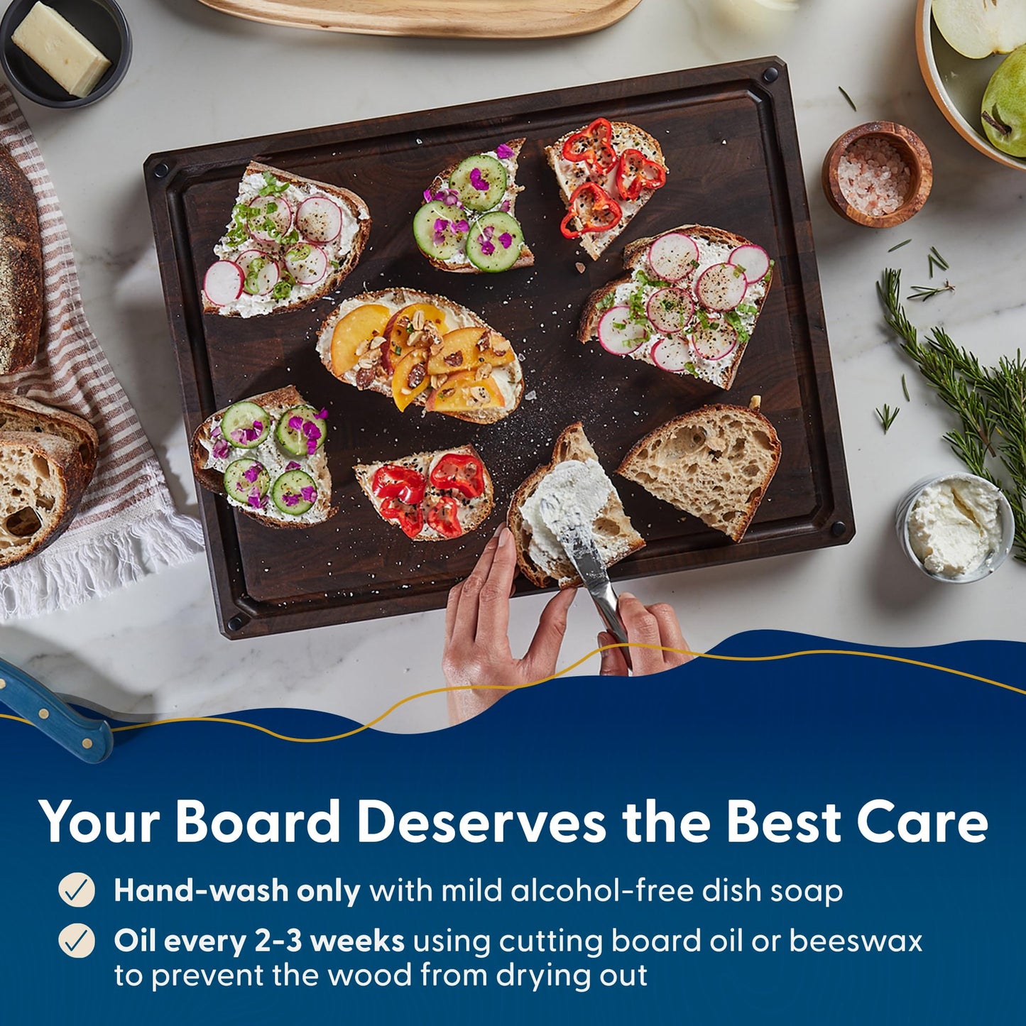 Sonder Los Angeles Alfred Cutting Board Made in USA | Black Walnut End Grain Cutting Board for Kitchen with Non-Slip Feet, Juice Groove, Sorting Compartments | Gift Box Included | 17x13x1.5 in