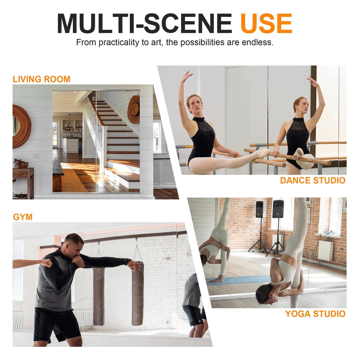 Delma Home Gym Mirror,60''x25''x2PCS Silver,Large Full Body Tempered Glass Frameless, Wall-Mounted for Gym, Yoga, Garage, Bedroom, Bathroom