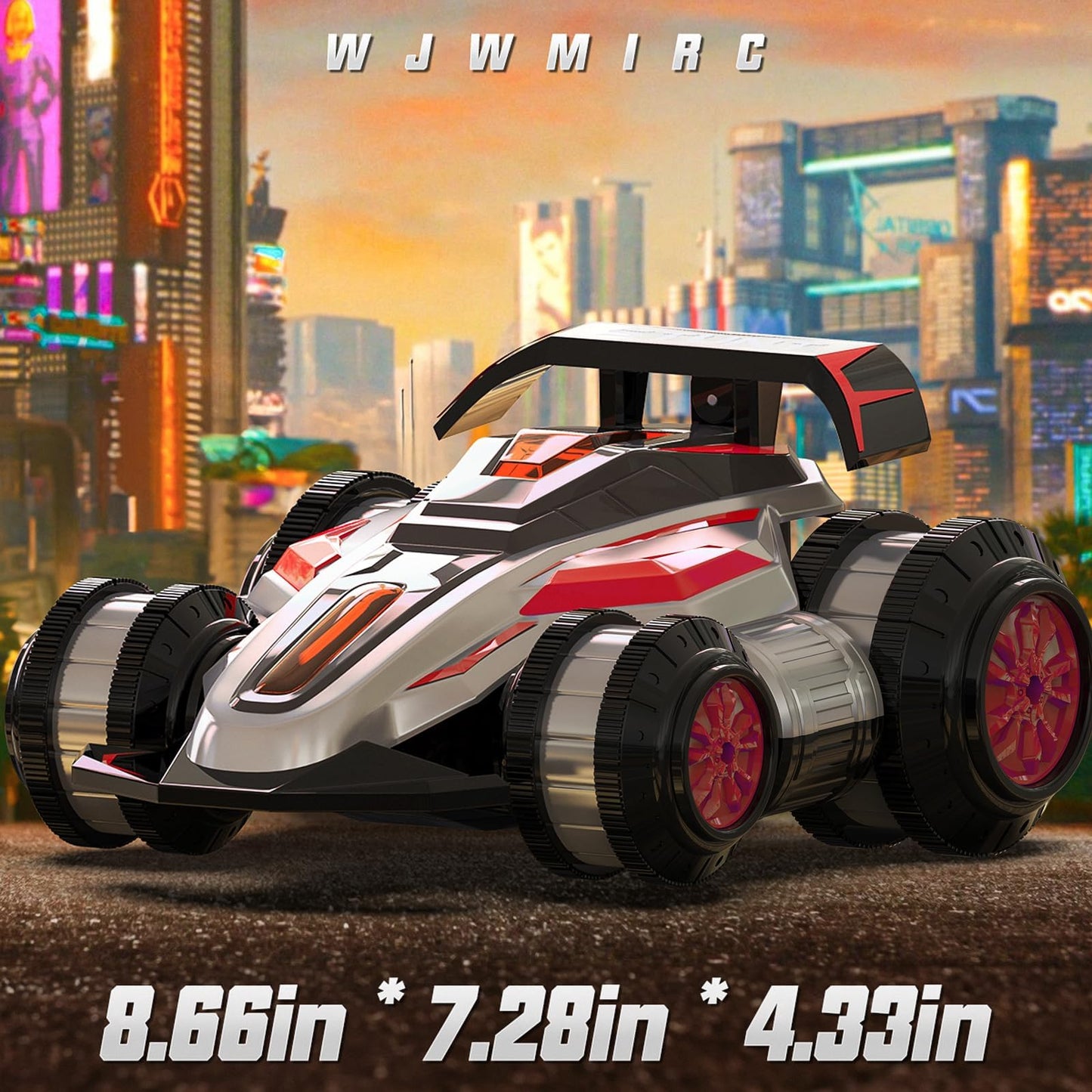 WJWMIRC 1:14 Drift Remote Control Car 2.4GHz 4WD RC Cars Rotating 360 Degrees Vehicle Toys with Lights Music, Upright Walking Four-Wheeled Rollover Stunt Car Gifts for Boys Girls 6-12 Year（Red）
