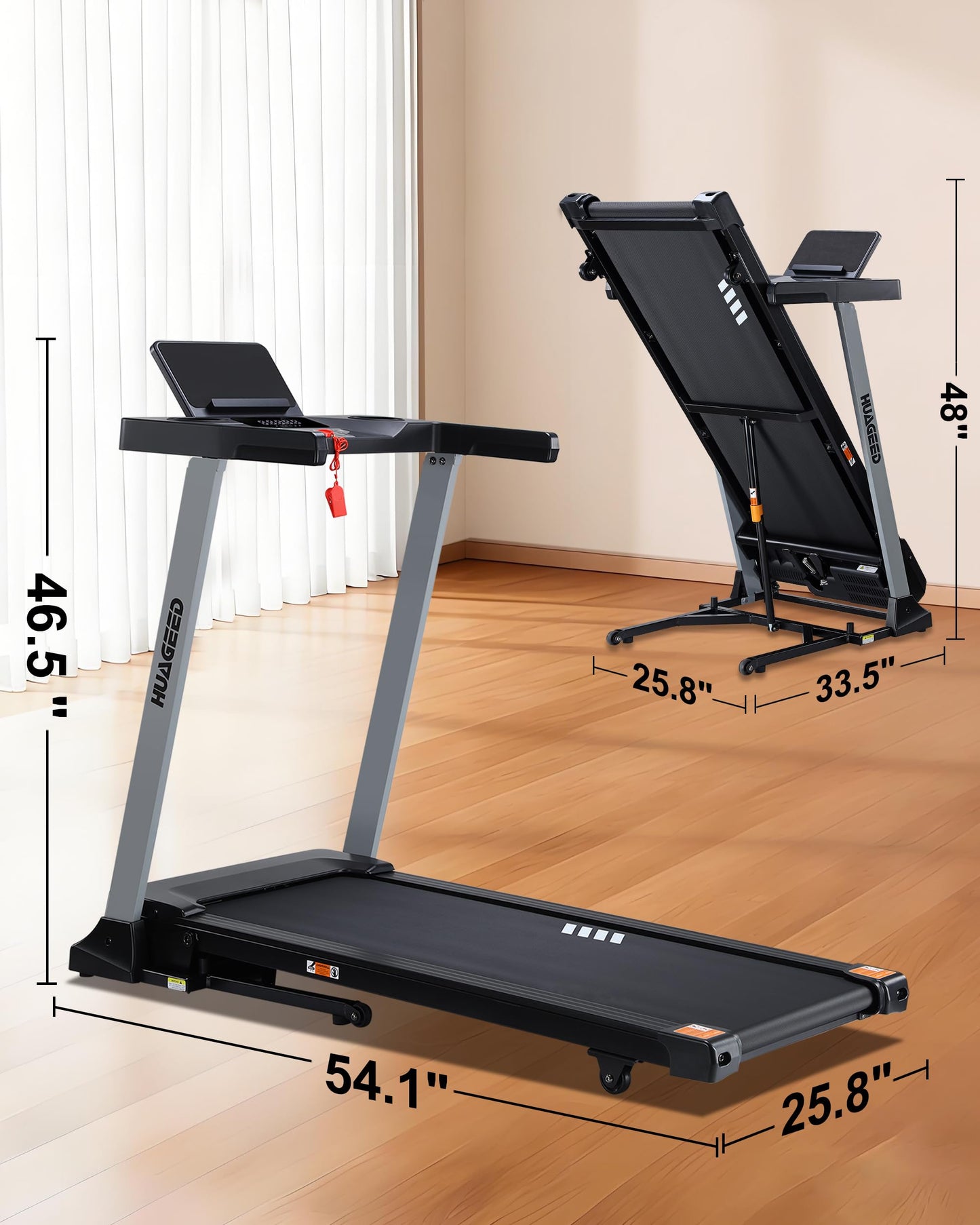 HUAGEED Treadmills for Home, 15-Level Auto Incline, 17.32" Wide Belt, 3.0HP, 0.6–10 MPH, 300 lb Capacity Folding Running Machine, 40 Preset Programs