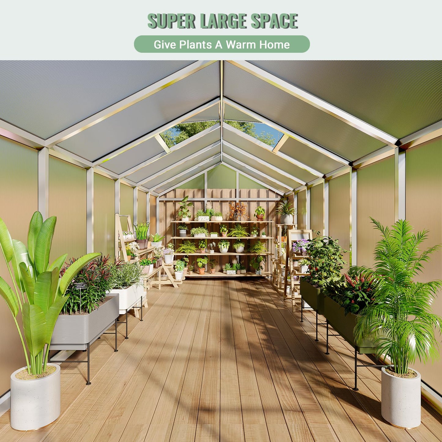 8x12 Ft Outdoor Greenhouses, Greenhouse Kit, Portablee Greenhouses with Ground Nails and Vent Windows, Sliding Lockable Door, Polycarbonate Green House for Outside Garden Backyard, White