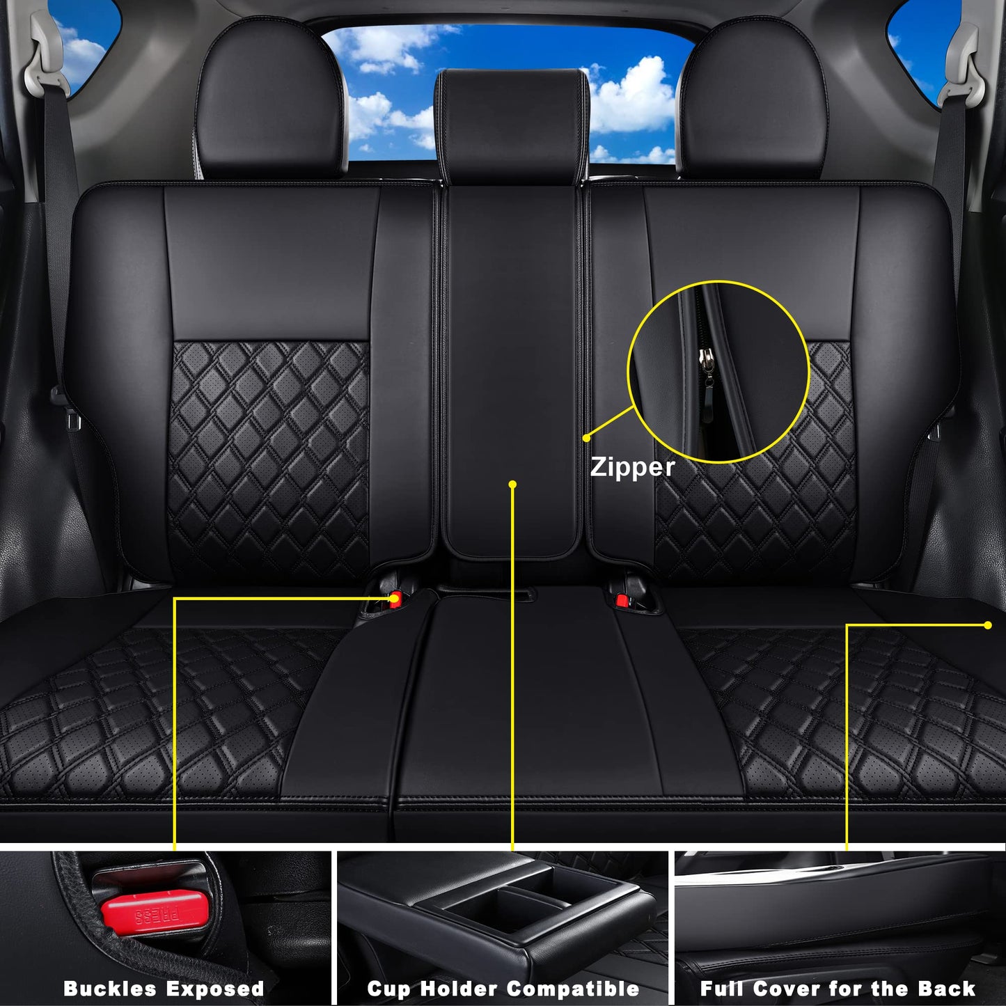 Huidasource Car Seat Covers Fit for Toyota RAV4, Full Coverage Waterproof Leather Seat Cushion Covers Full Set Fit for 2013-2018 Toyota Rav4 XLE LE XLE Premium Limited (Not for Hybrid, Black)