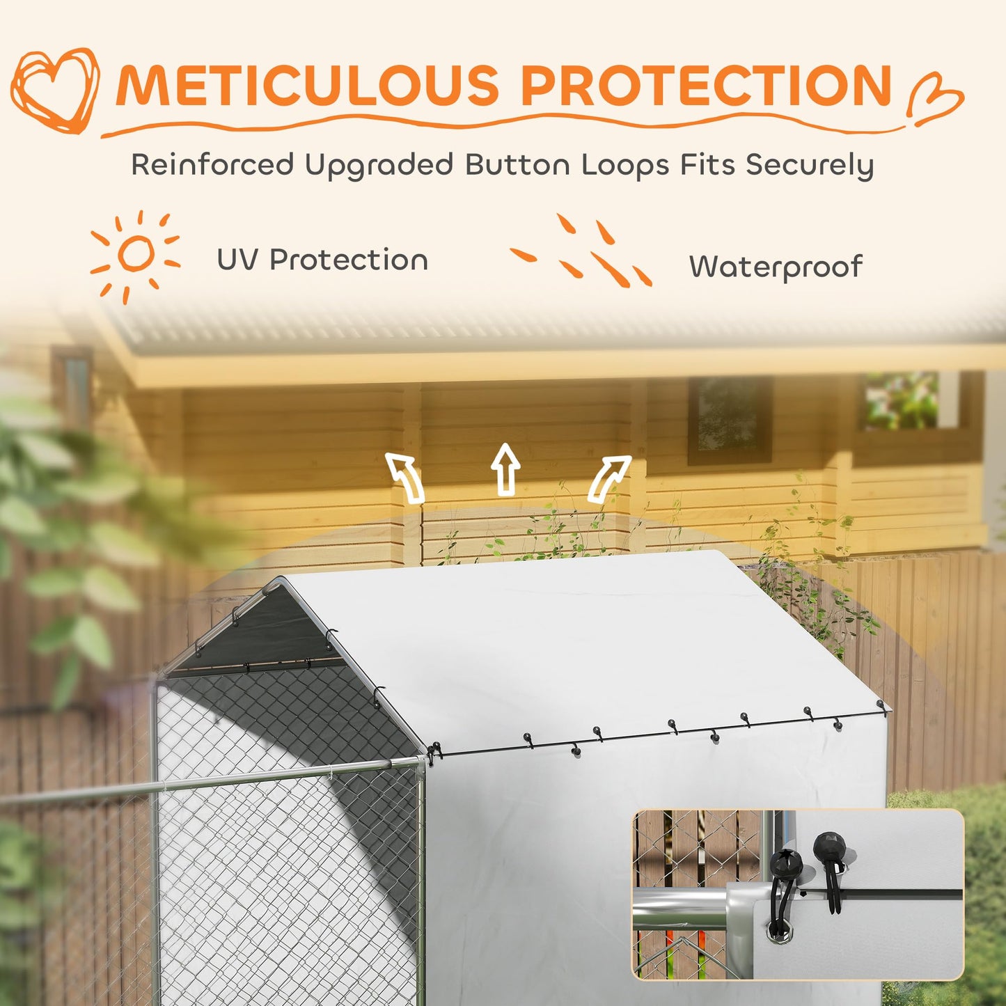 PawHut Large Outdoor Dog Kennel, Heavy Duty Galvanized Chain Link Dog Kennel Outside with Waterproof & UV-Resistant Cover, Rotating Bowls Door, for M&L Breeds, Chickens, Ducks, 20' x 7.5' x 7.5'