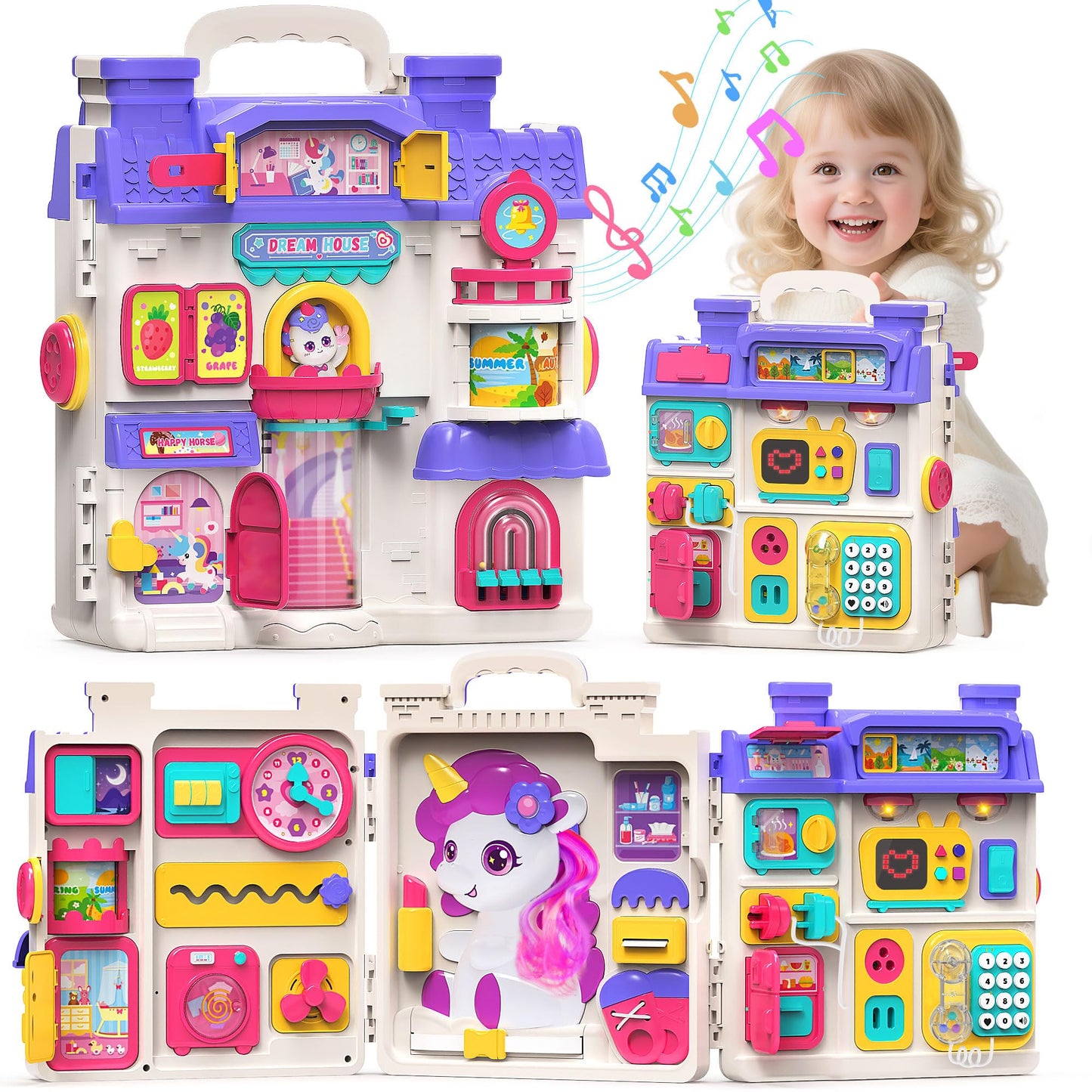 Nicella Busy Board for 1 Year Old Girl Gifts, Montessori Toys for 1 2 Year Old - 56+ Activities Bilingual Music Learning Sensory Toys for Toddlers 1-3 - Birthday Gift for 1+ Year Old Girl Boy