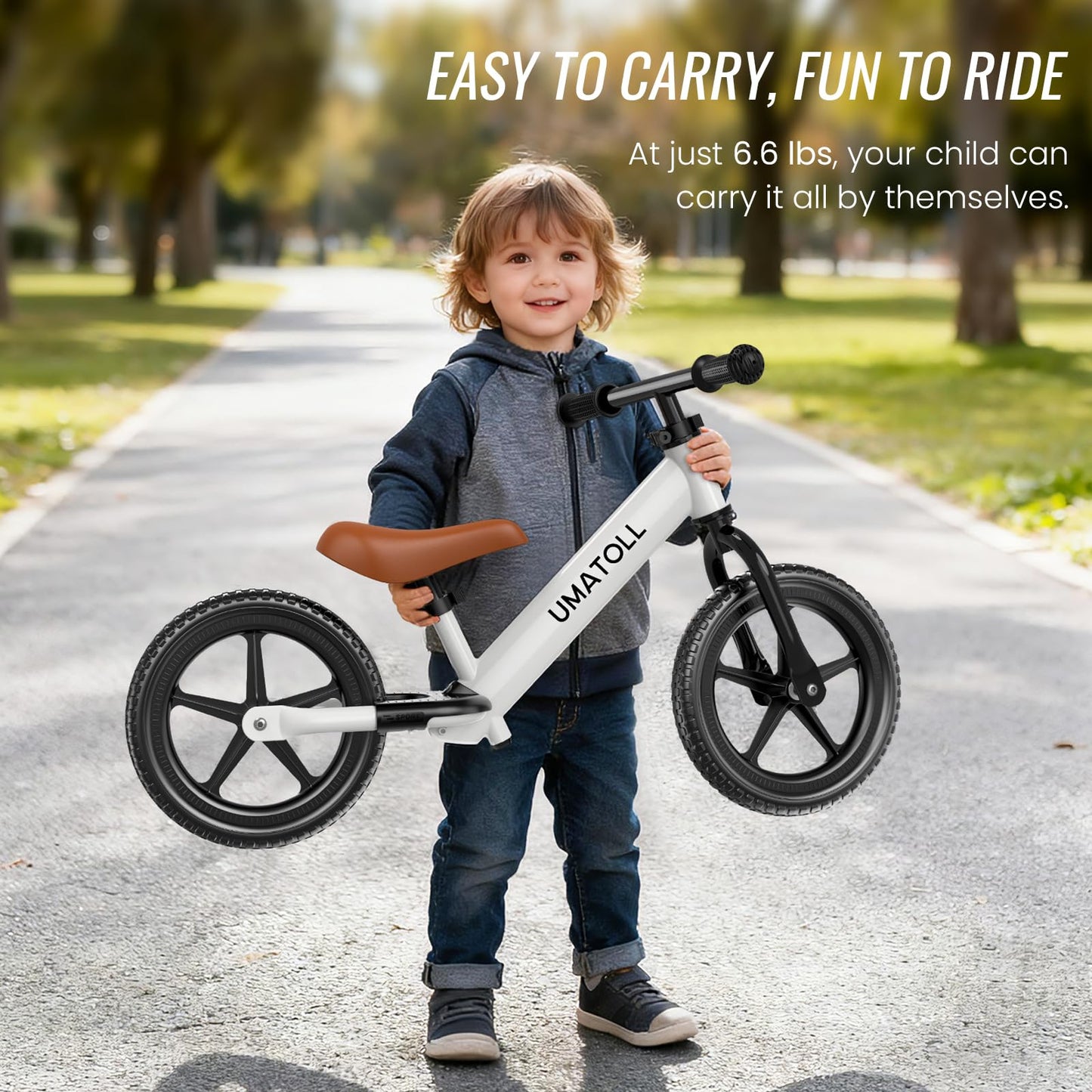 Umatoll Toddler Balance Bike for 2-5 Year Old, Adjustable Kids Toy Bicycle, Gift for Ages 2-3 Girls Boys (White)