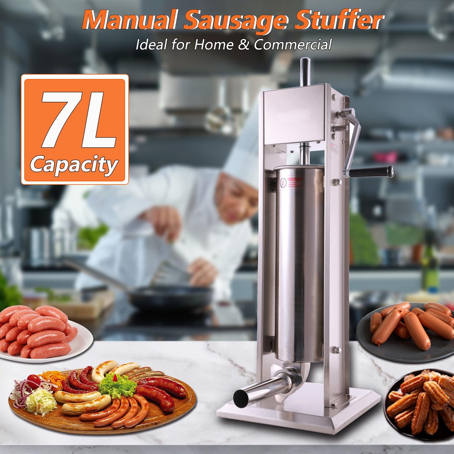 Hakka 15 Lb/7 L Sausage Stuffer 2 Speed Stainless Steel Vertical Sausage Maker
