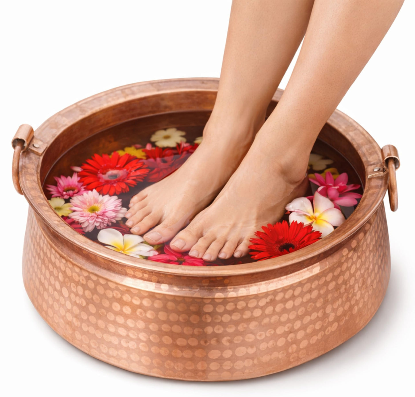 QT Handcarved Pure Copper Nepali Khadkulo – 11"-12" Handmade Foot Spa Bowl | Pedicure Soak Basin, Copper Water & Flower Display Bowl for Pooja, Prayer, Arti, Rituals, Ayurveda & Home Décor