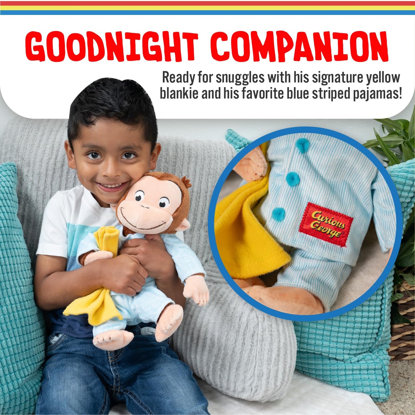 Kids Preferred Curious George in Pajamas Monkey Stuffed Animal Plush Toys Soft Cute Cuddle Plushie Gifts for Baby and Toddler Boys and Girls - 12" Stuffed Animal