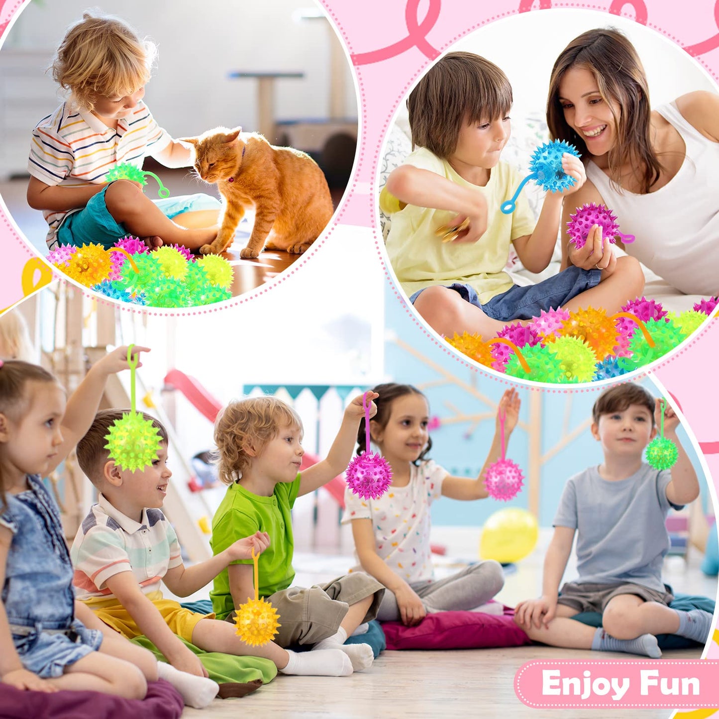 Sotiff 200 Pcs Light up Ball Spiky LED Bouncy Ball Flashing Squeaky Multicolor Puffer Toy Rubber Sensory Toy Carnival Prizes Bulk Party Favors for Teens, Adults, Children