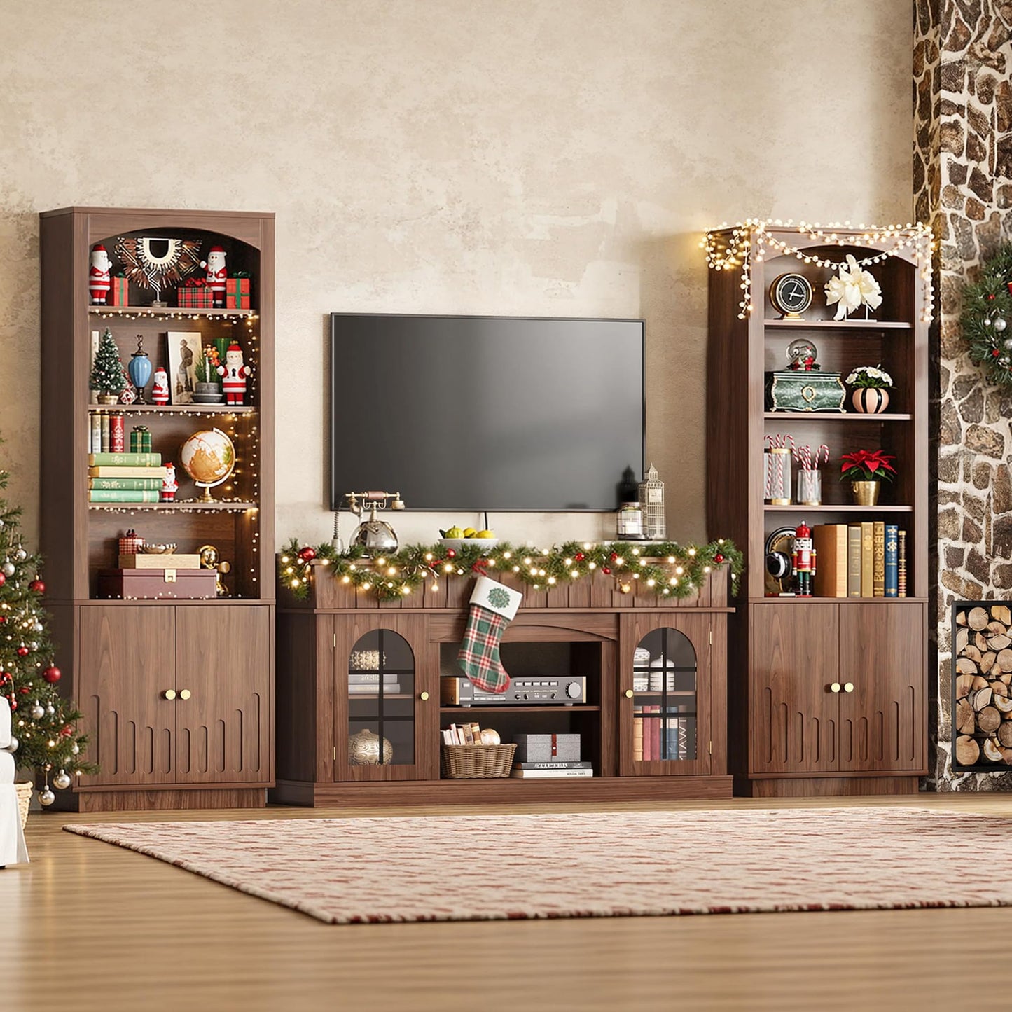 IRONCK Book Shelf and Bookcases with Doors Floor Standing 6 Shelf Display Storage Shelves, 70.8" Tall Bookcase for Home Office, Living Room, Mid-Century Modern, Walnut Brown