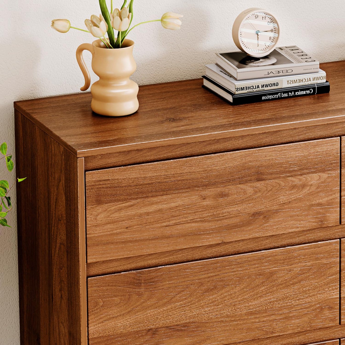Chrangmay 6 Drawer Dresser,47" Wide Mid Century Chest of Drawers,Wooden Bedroom Drawer Dresser with 6 Storage Drawers for Bedroom,Living Room,with Anti-Tipping Device, Brown