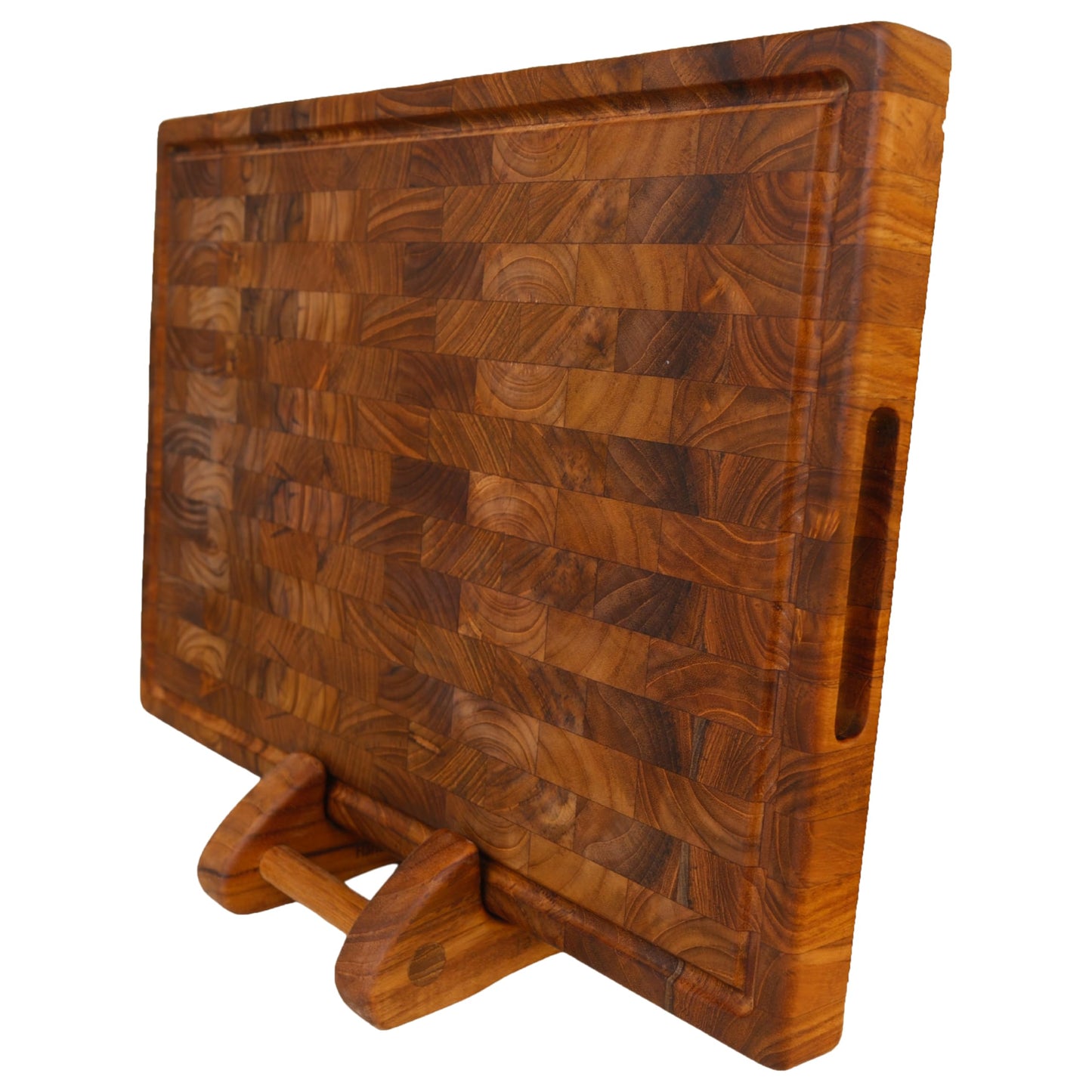 Teak End Grain Cutting Board (L: 18"x12") – 100% Solid Wood Butcher Block with Juice Groove – Knife Friendly, Self-Healing & Professional – Thick Wooden Grain Cutting Board for Meat, Cheese - Gift Box