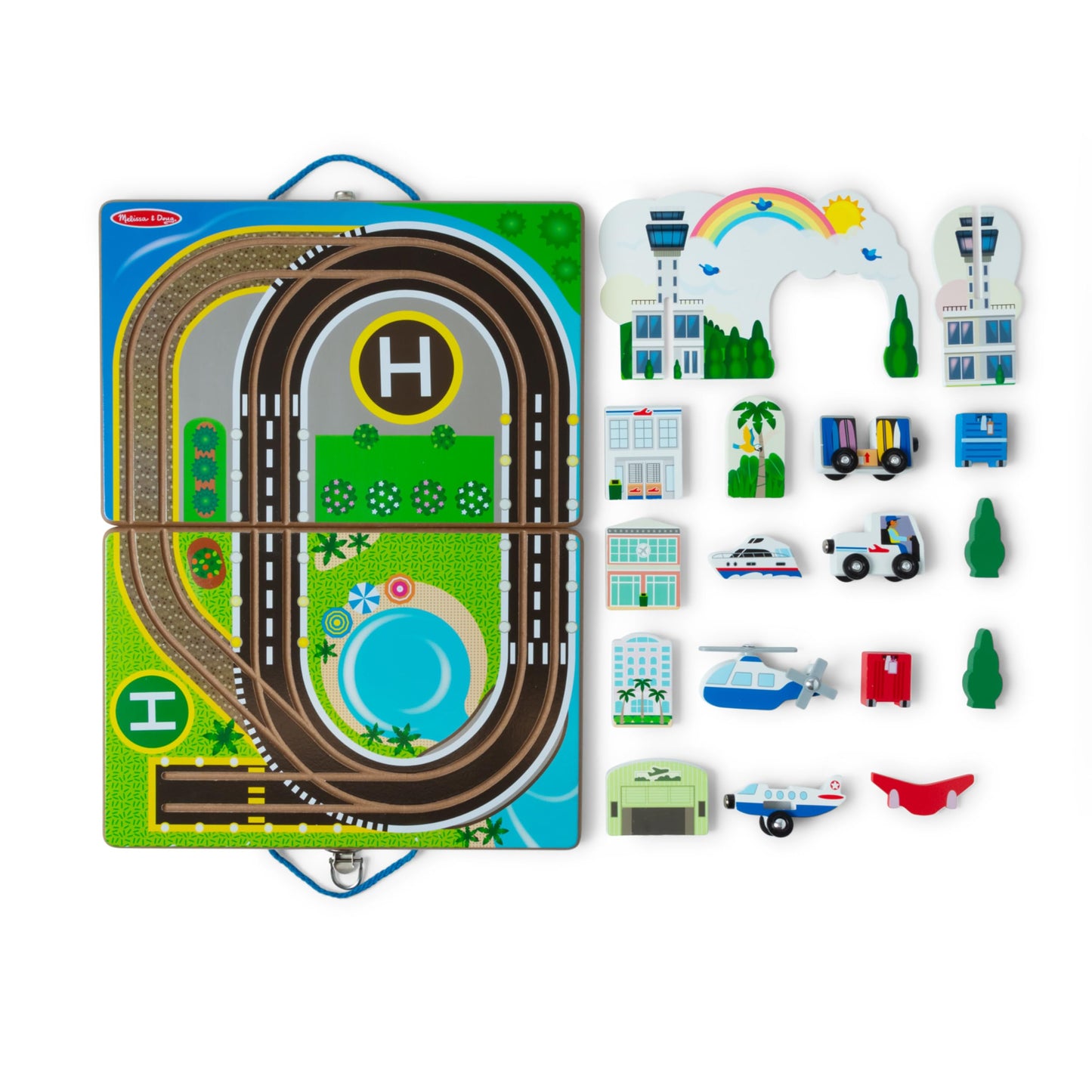 Melissa & Doug Take-Along Airport Play Set, Vehicles, Built-in Tracks for Boys and Girls Ages 3+ - FSC-Certified