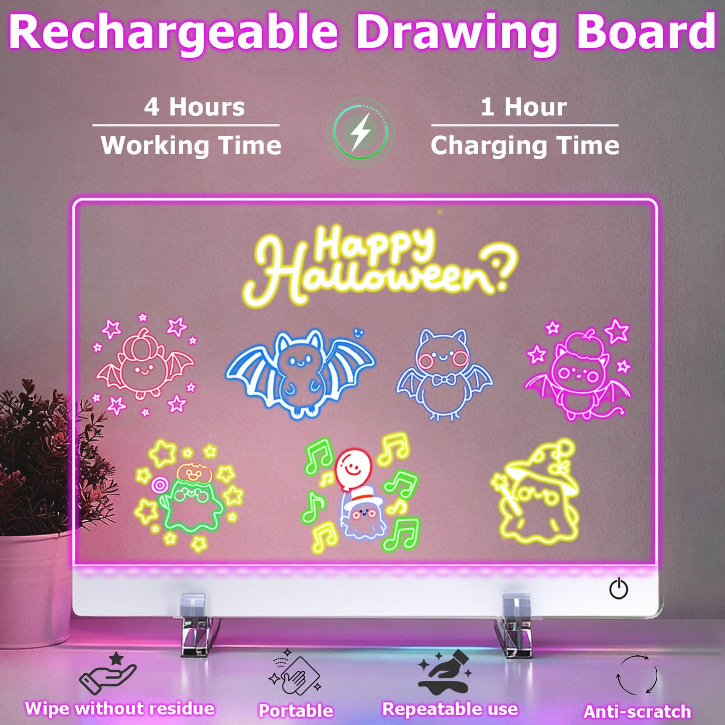 16.8-Inch Led Drawing Board for Kids: Rechargeable Lumiboard LED Drawing Tablet with 7 Colors&3 Dynamic Modes Dry Erase Boards Light Up Drawing Board Toys Birthday Gifts for Grandkids Girls Teens