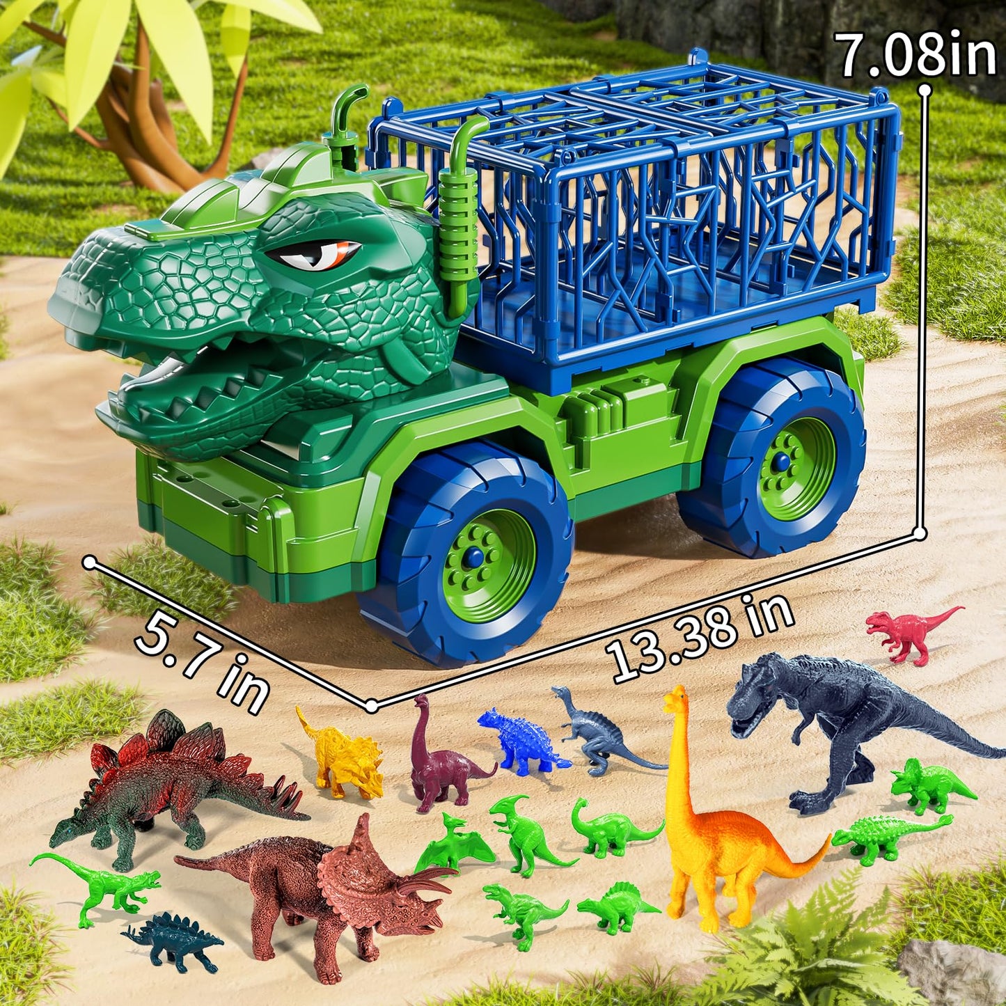 Guminnara 22 in 1 Toddler T-rex Dinosaur Truck Toy Set for Kids Boys 3-5 5-7, Tyrannosaurus Carrier Transport Truck with 18 Jurassic Dino Figures, Birthday Toy for Boys Girls 3 4 5 6 7 Years Old