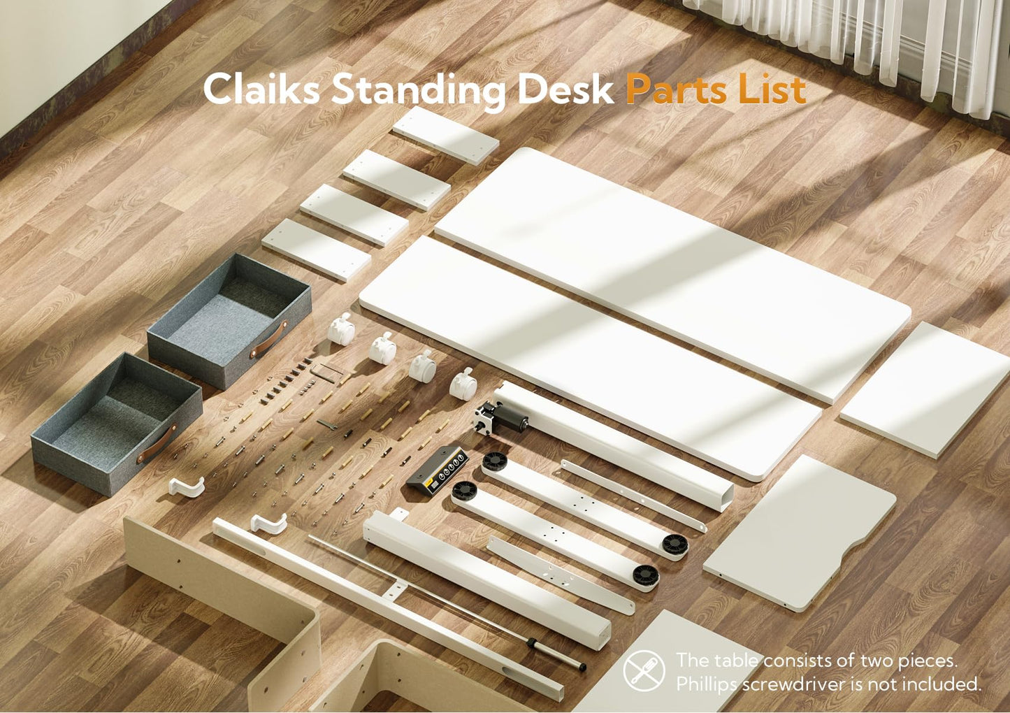 Claiks Standing Desk with Drawers, Stand Up Electric Standing Desk Adjustable Height with Storage Shelf and Splice Board, 48 Inch, White
