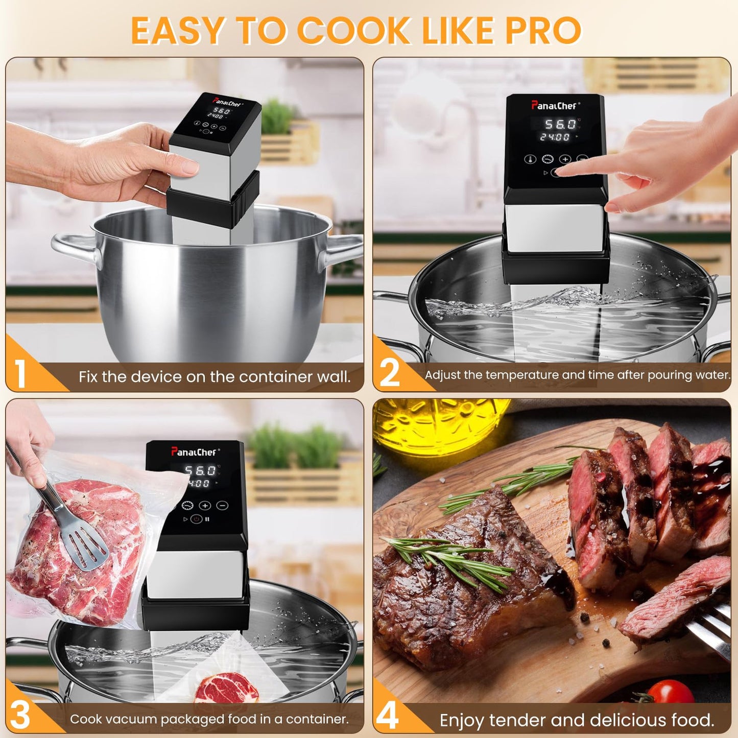 PanalChef Commercial Sous Vide Machine for Restaurant, 1600W Sous Vide Cooker, 360° Immersion Circulator, 15dB Ultra-Quiet, IPX7 Waterproof, Powerful Pump Design, Accurate Temperature Control