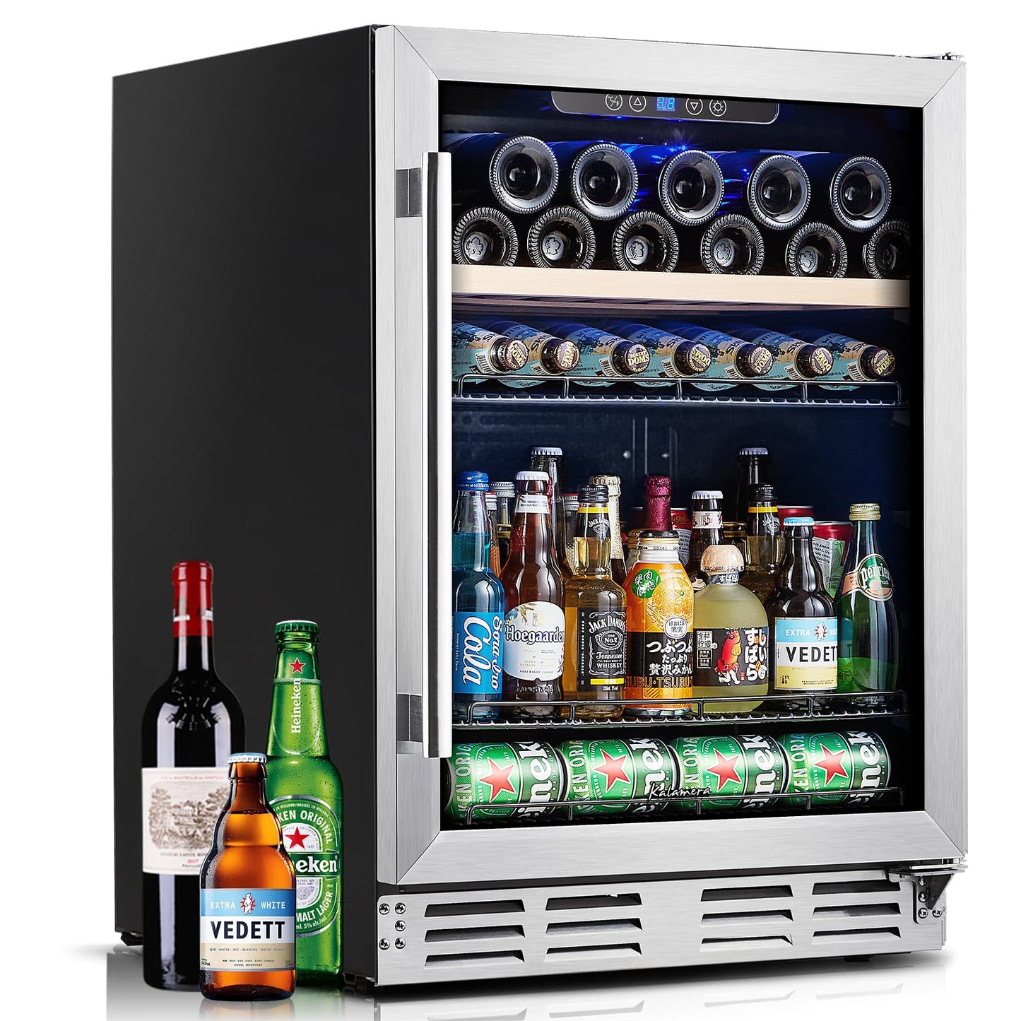 Kalamera Mini Fridge Beverage and Wine Cooler Built-in or Freestanding - 118 Cans & 16 Bottles Capacity Wine Refrigerator Cooler