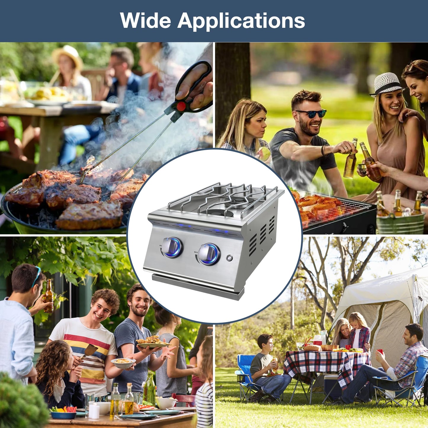 Livory Double Grilling Side Burners for Outdoor Kitchen, 2 * 15,000BTU Natural Gas Burners, Sturdy 304 Stainless Steel, with Liquid Propane Kit, Built-in Side Burner for BBQ Island Grill
