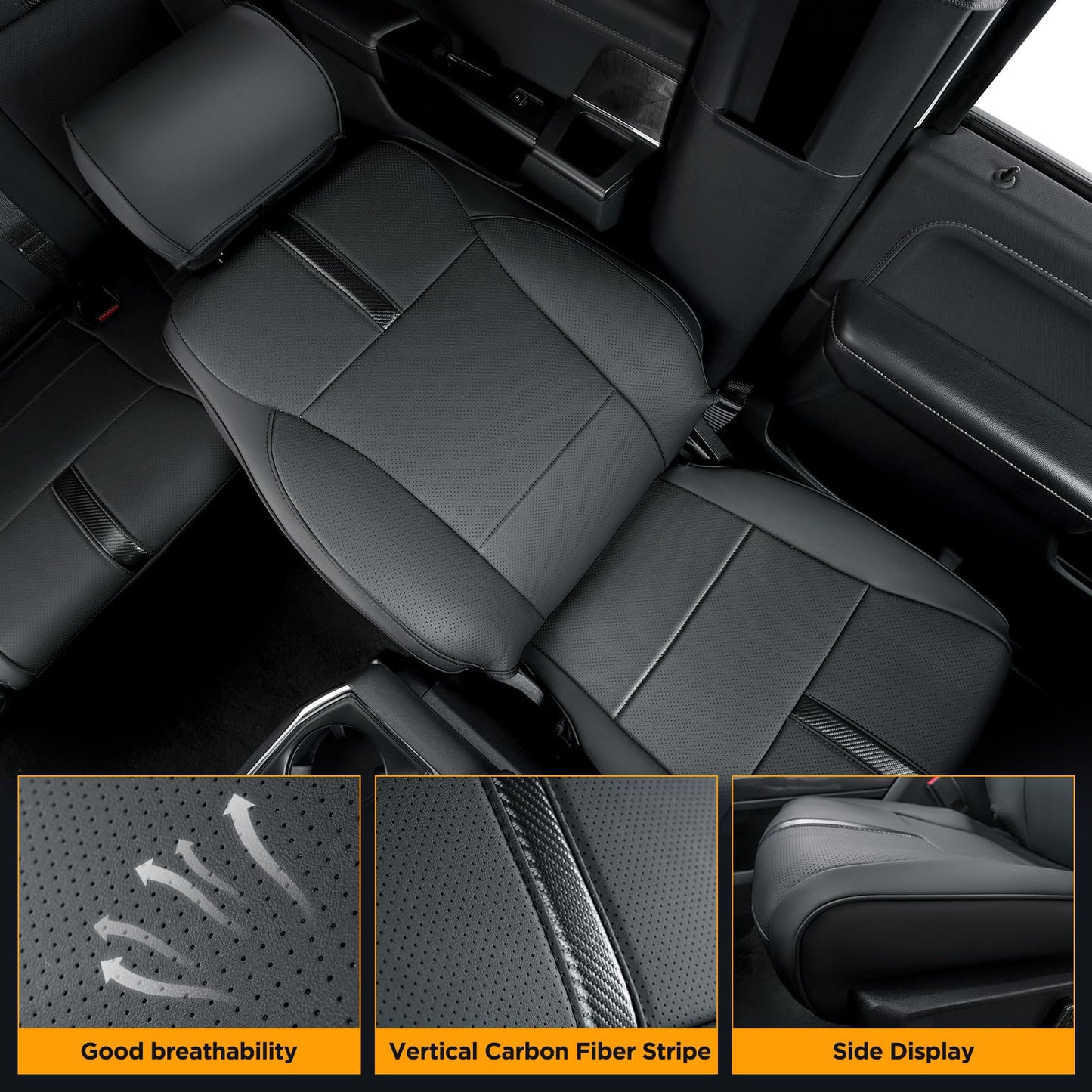 DrCarNow for Ford F150 Front Seat Covers 2015-2022 2023 2024 2025,Only Fit F150 1st Row Bucket Seat(XL,XLT),Black Waterproof Leather Seat Cover Accessories(Only Front Seat