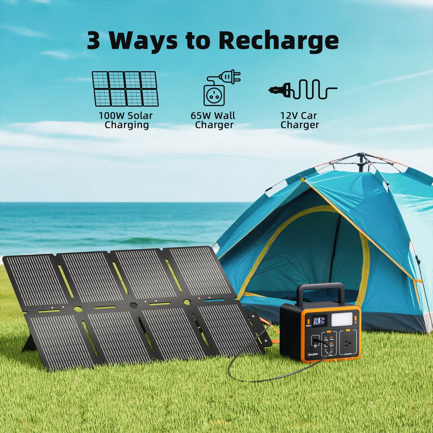 SOLUPUP 288Wh Solar Generator with 100W Foldable Solar Panel, Portable Power Station & Battery Bank Included 8-Fold Design Solar Panel for Camping, RV, Outdoor Adventures