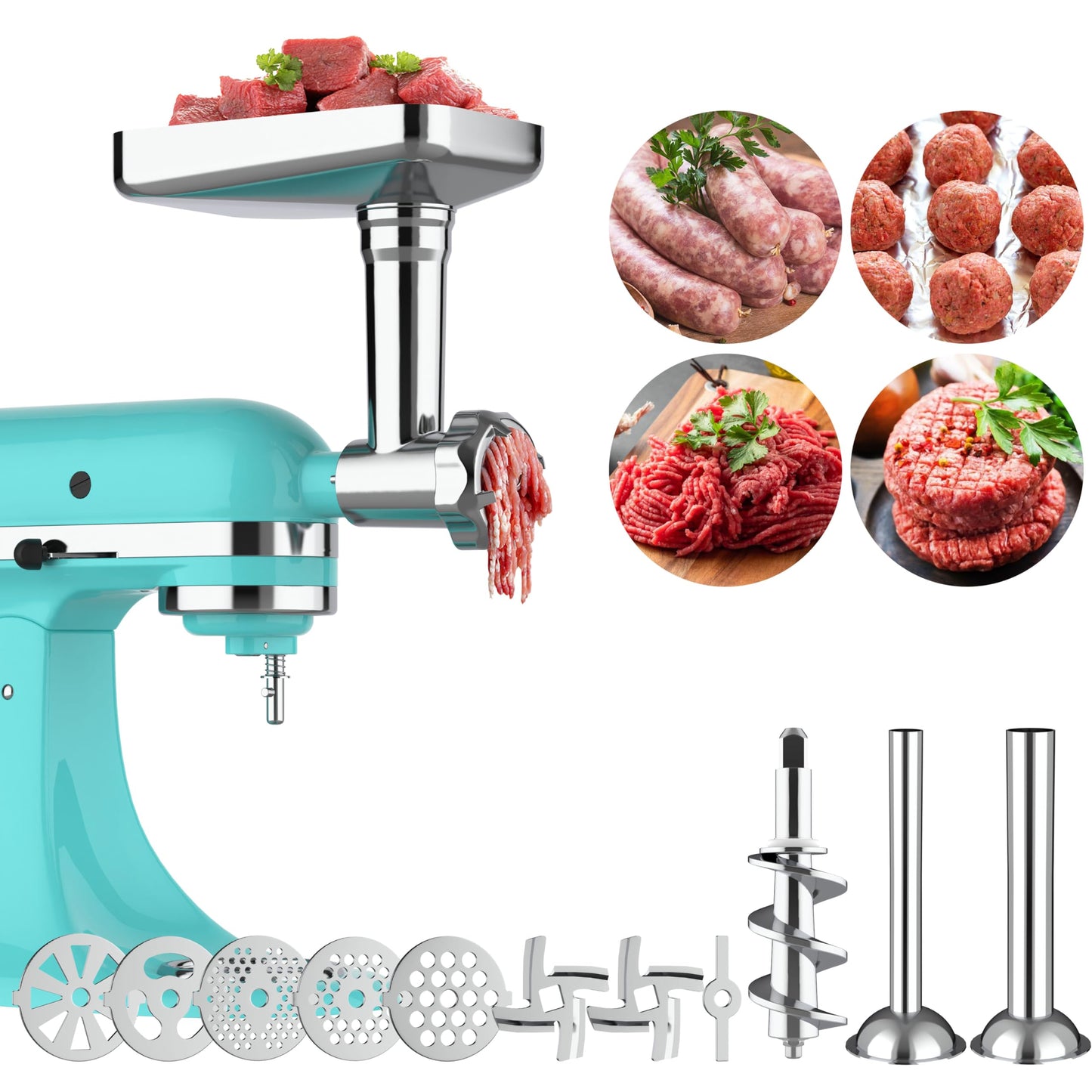 Metal Meat Grinder Attachments for Kitchen Aide Stand Mixers,16Pcs Meat Grinder Accessories Set,Sausage Stuffer,Replace KSMFGA KSMMGA Attachment for Kitchen Aid Standing Mixer,Easy to Use and Clean
