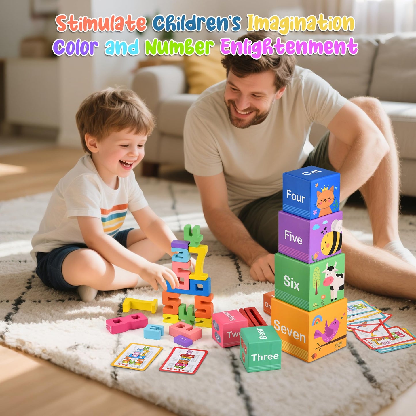 Wooden Number Building Blocks & Stacking Toys for Toddlers 3+ Years Old, Digital Building Blocks, 1-10 Digital Blocks Toys, Balance Competition Toy, Educational Gift for Kids Boys and Girls