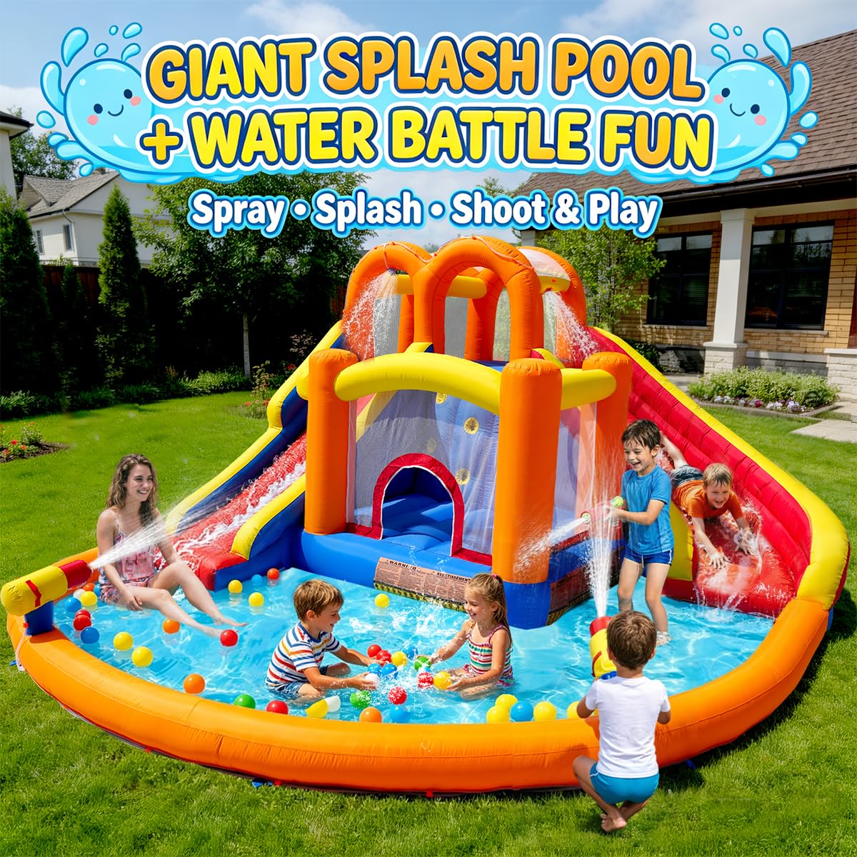 HuaKastro [Upgraded Version] Bounce House Water Slide Combo for Big Kids 8-12, Water Bounce House with Dual Long Slides & Big Splash Pool, Backyard Water Park for Kids 3-12