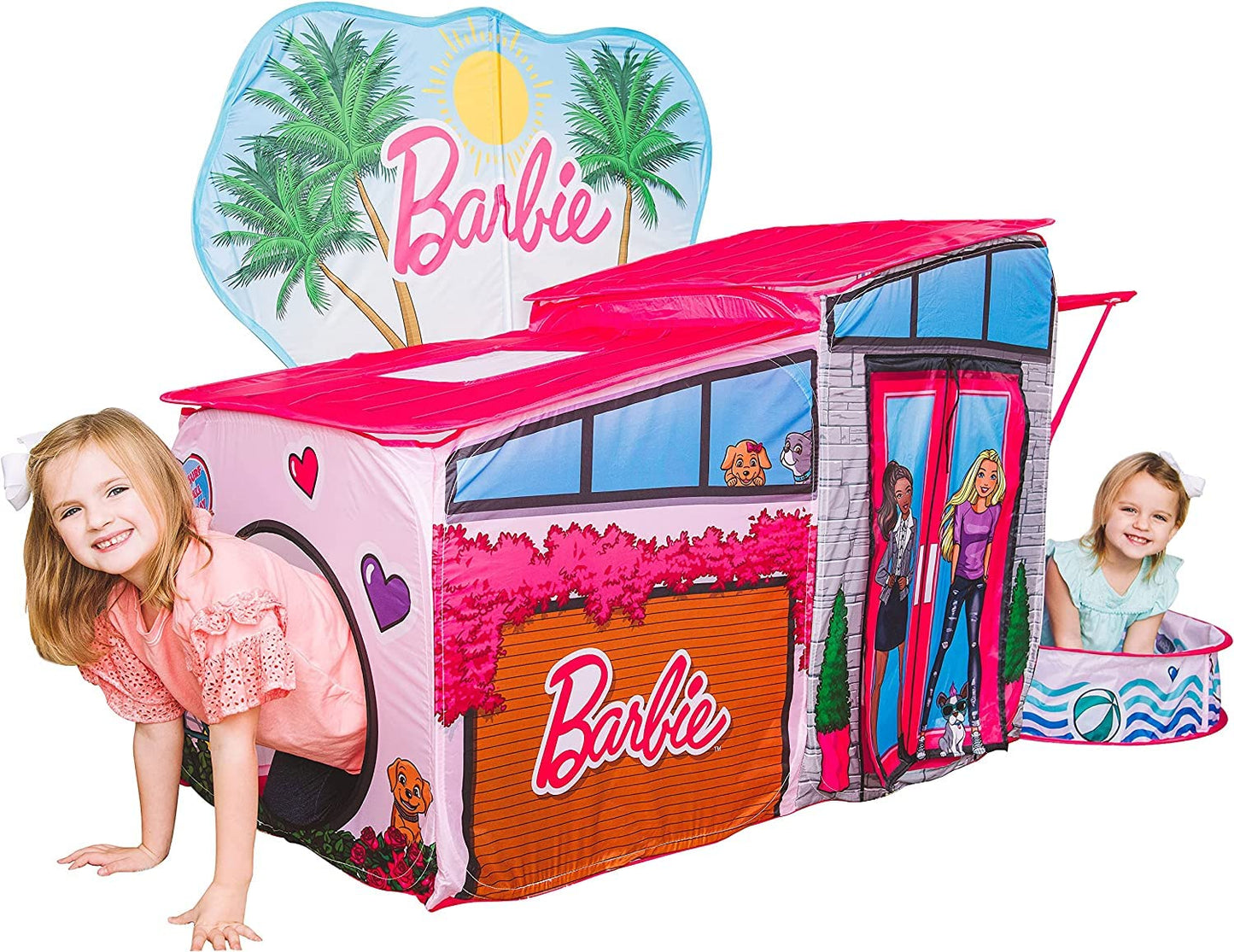 Barbie Dreamhouse™ Extra Large Pop Up Play Tent with Crawl Tunnel and Ball Pit, Over 7 feet Long, Playhouse Toy Folds Into Storage Bag, 20 Play Balls Included, Gift for Toddlers and Kids 3+