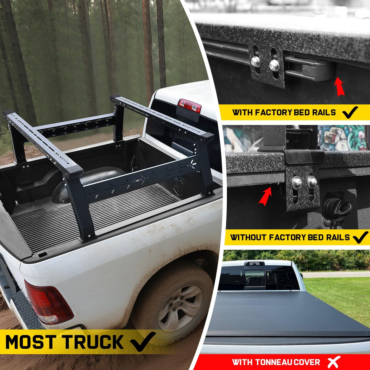 Binary Star Adjustable Truck Bed Rack Compatible with Most Trucks (Chevy/Dodge/Ford/Gladiator/Tundra/Tacoma), Kayak, Surfboard, Lumber, Snowboard, Ladder Rack for Truck