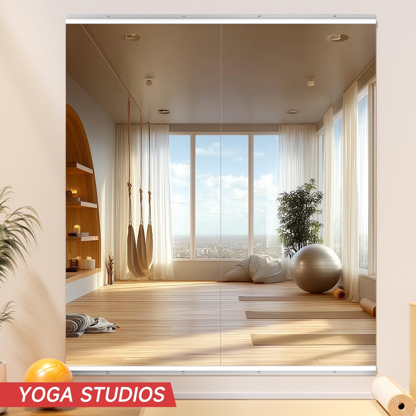 WINNICE Home Gym Mirror, 71" x 32", 2PCS Large Full Body Mirror for Yoga, Silver Shatterproof Frameless HD Tempered Glass, Wall-Mounted Wall Mirrors for Home Gym, Workout, Garage, Dance Studio