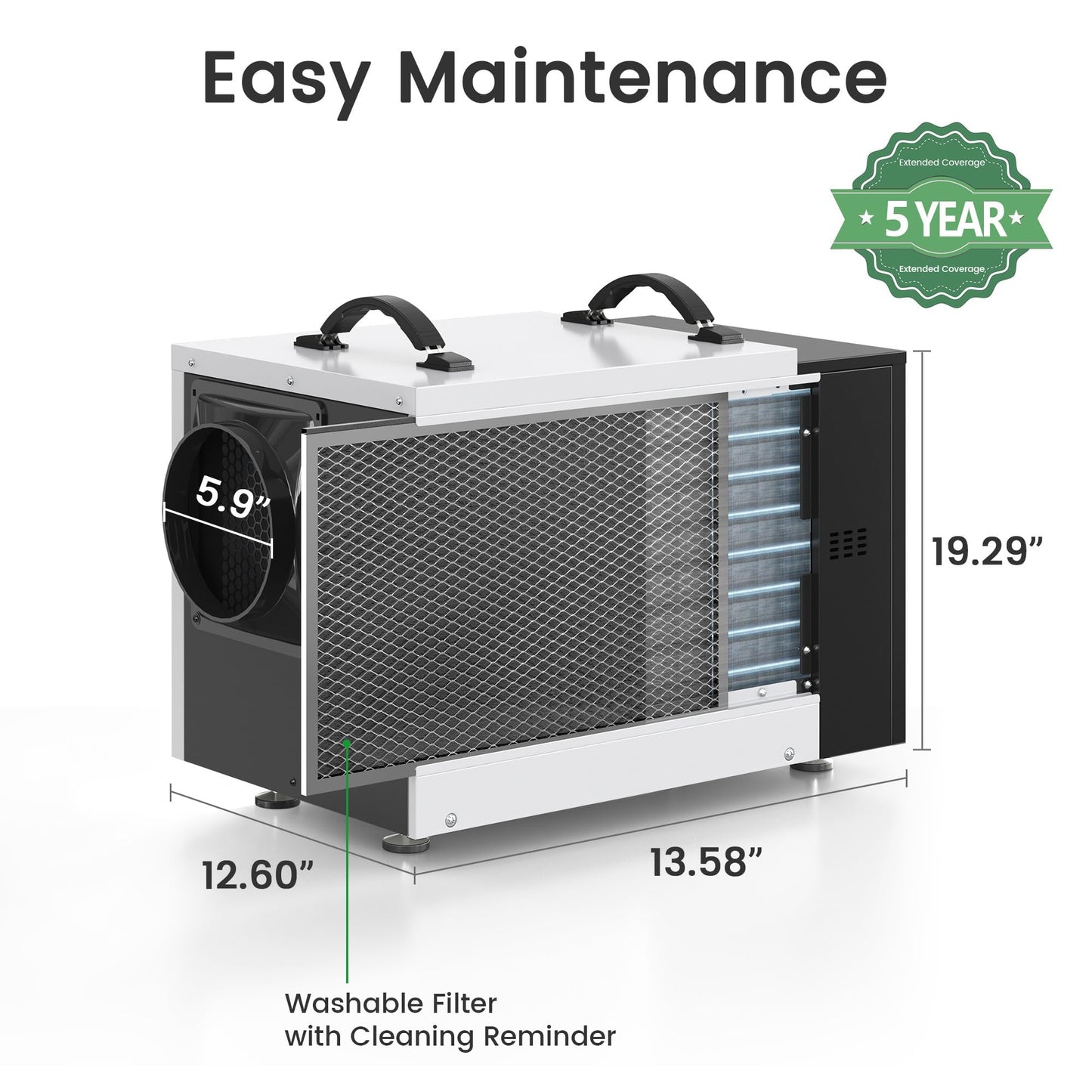 Waykar 125 Pint Crawl Space Dehumidifier with Drain Hose for Commercial, Basements, and Industry Water Damage Unit for Spaces up to 6500 Square Feet, Smart Humidity Control - 5-Year Quality Coverage