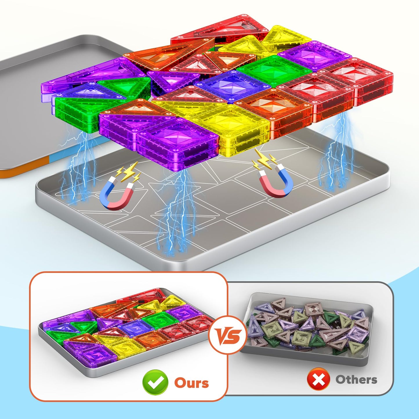 Mini Magnetic Tiles, 45PCS Diamond Pattern Magnetic Tiles Travel Set with Case, Portable Building Toys Creativity Boosting Sensory Toys for Kids Ages 4-8 Toddler Boys Girls Halloween Birthday Gift
