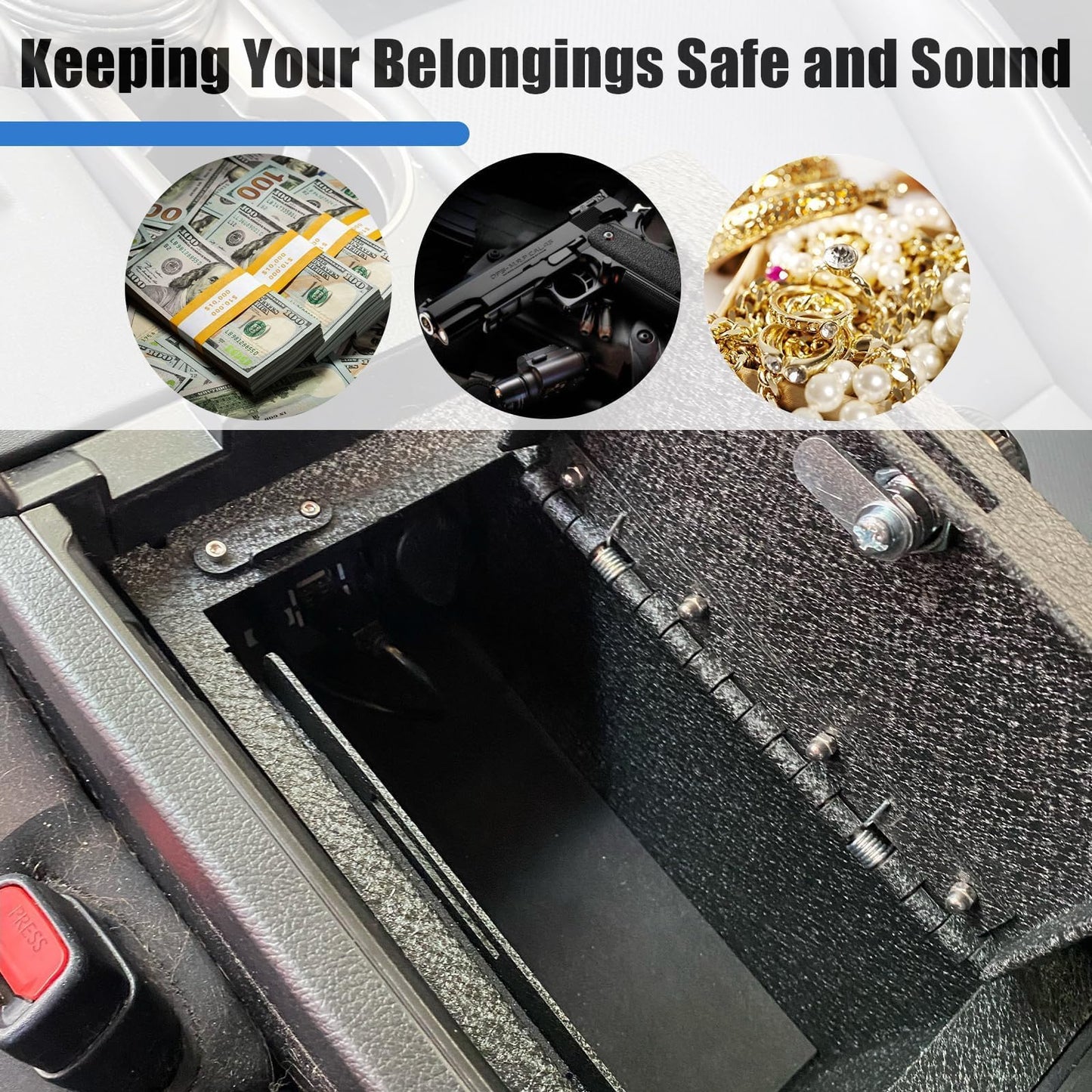 Center Console Gun Safe Vault - WASAI Vehicle Safe Vault Compatible with Hyundai Tucson 2026, Anti-Theft High Security Armrest Lock Box with Biometric Fingerprint Lock with Backup Key.