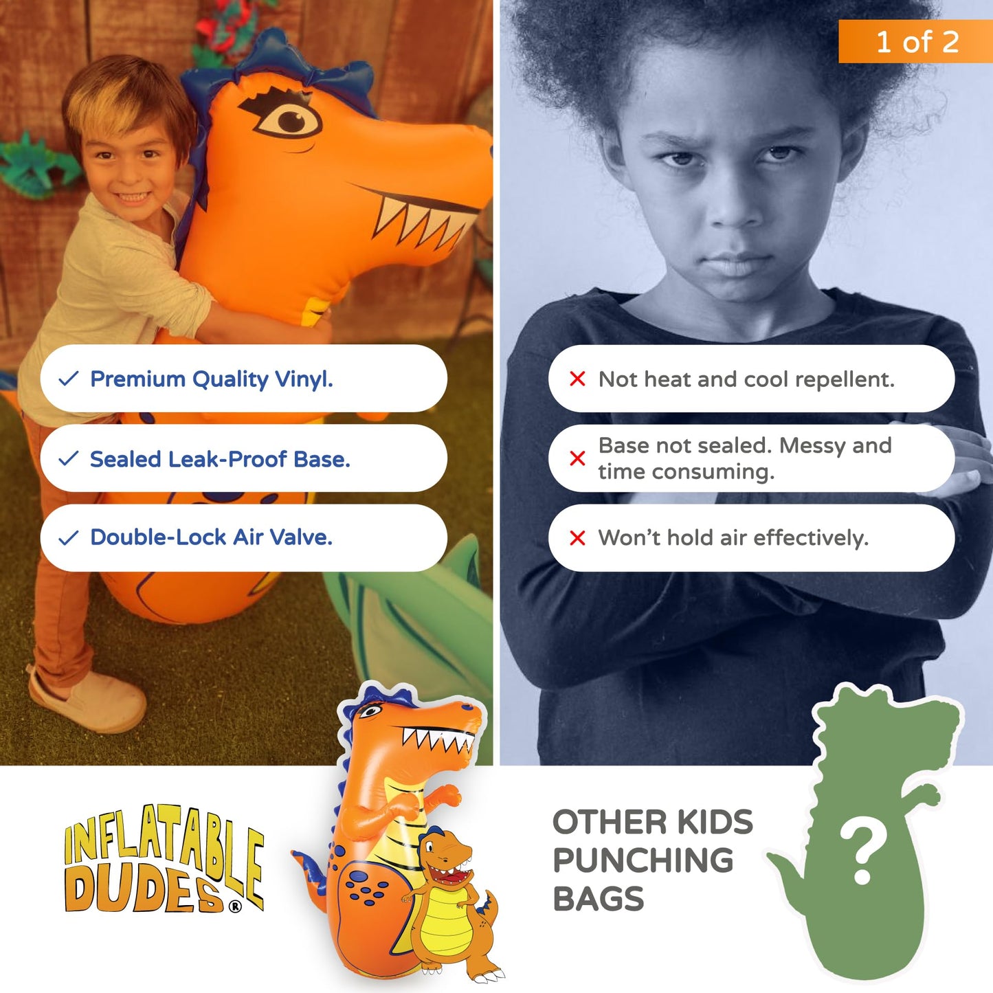 INFLATABLE DUDES Dinosaur Toy 47 Inches - Kids Punching Bag | Already Filled with Sand| T-Rex | Bop Bag | Inflatable Bopper | Punching Bag for Kids | Dinosaur Party Decorations | Boxing - (Rex)