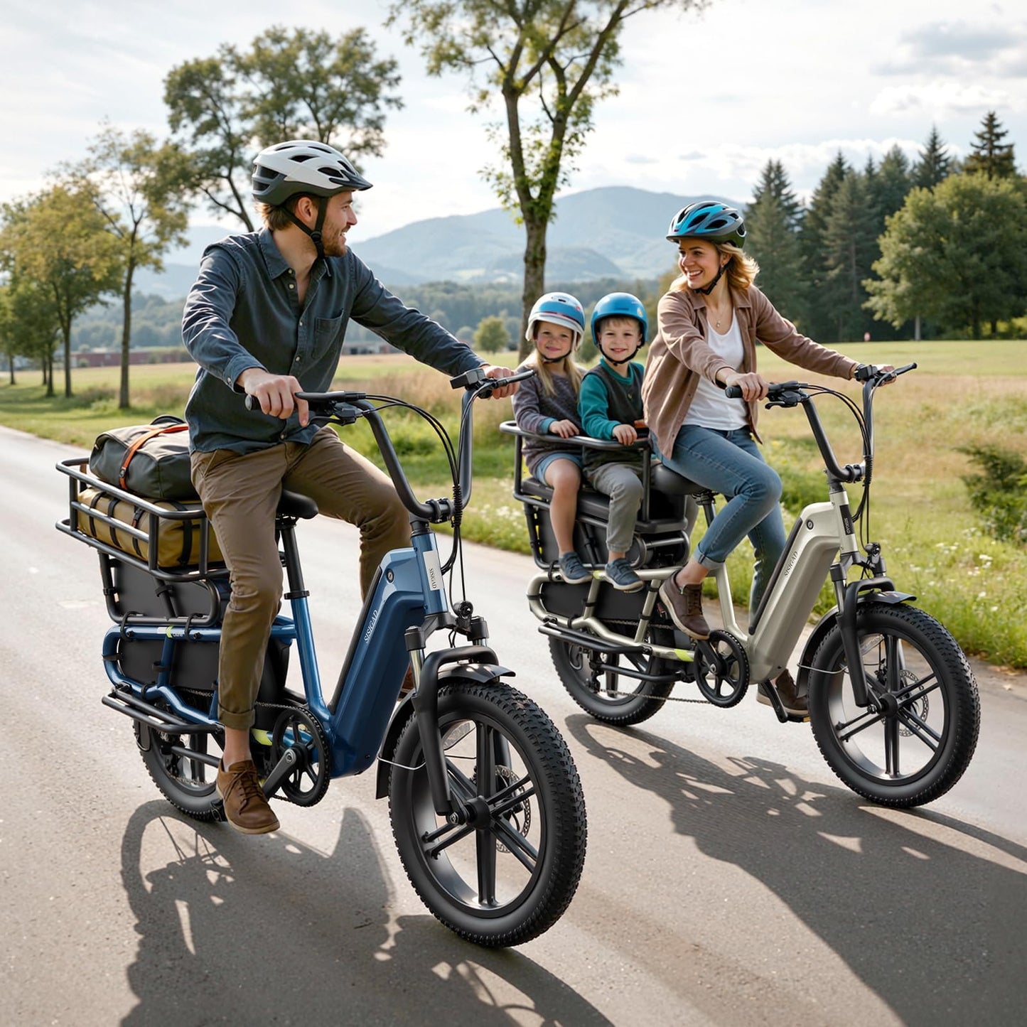 SISIGAD Family Electric Bike with Child Seat,1500W Peak Motor Ebike with 48V/15A Removable Battery,28 mph,80 Mile, 20" Fat Tire E Bike, Electric Cargo Bike Suitable for Commuting and Shopping (Sage)