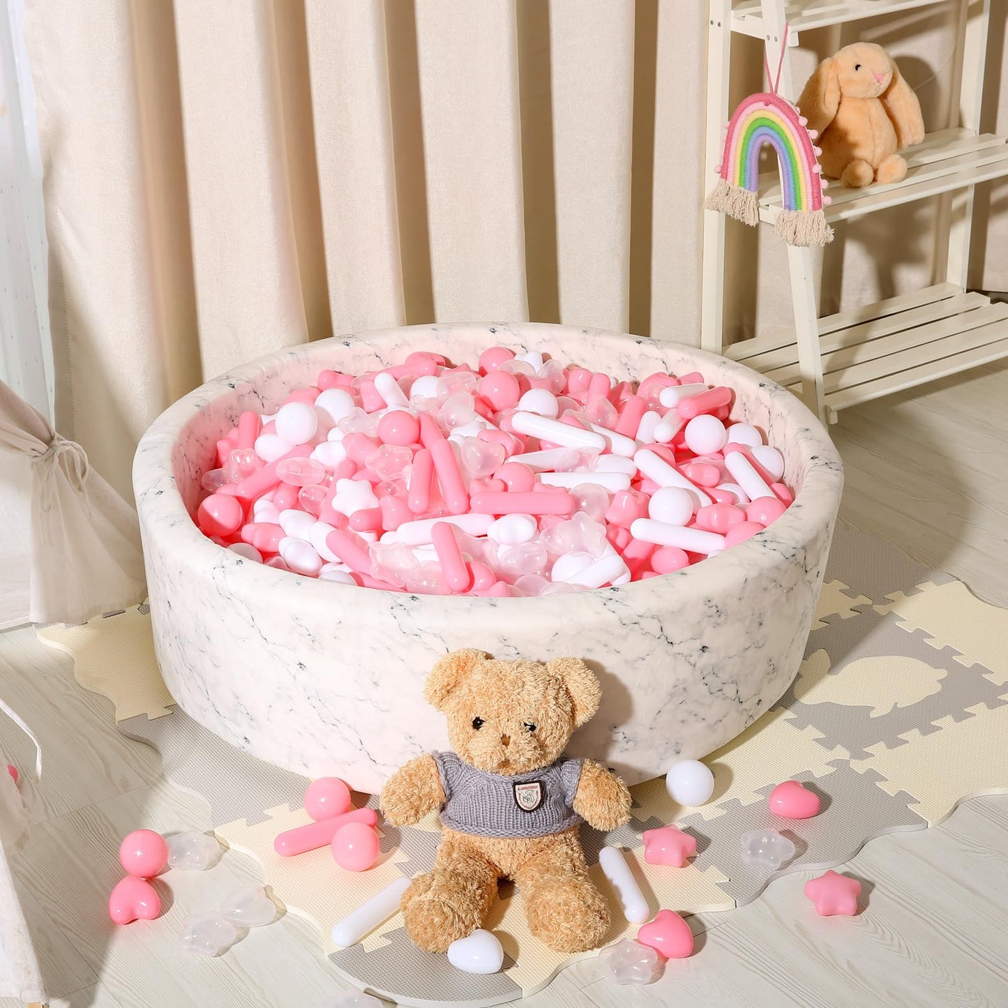 STARBOLO Ball Pit Balls for Kids -200pcs Stars Hearts Strips Crush Proof Play Balls Plastic Macaron Toy Balls for Ball Pit, Baby Pool Water Toys, Play Tent, Birthday Party Decoration