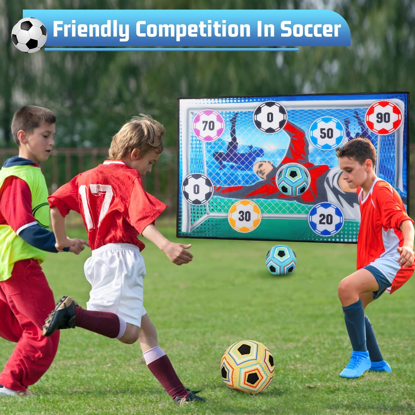 VATOS Toy Soccer Ball Game Set for Boys and Girls, Indoor Outdoor Backyard Toss Soccer Goal Game with 2 Balls, 1 Flannel Target, Soccer Toys for 3-5 6-8 8-12 Years Old Kids Birthday