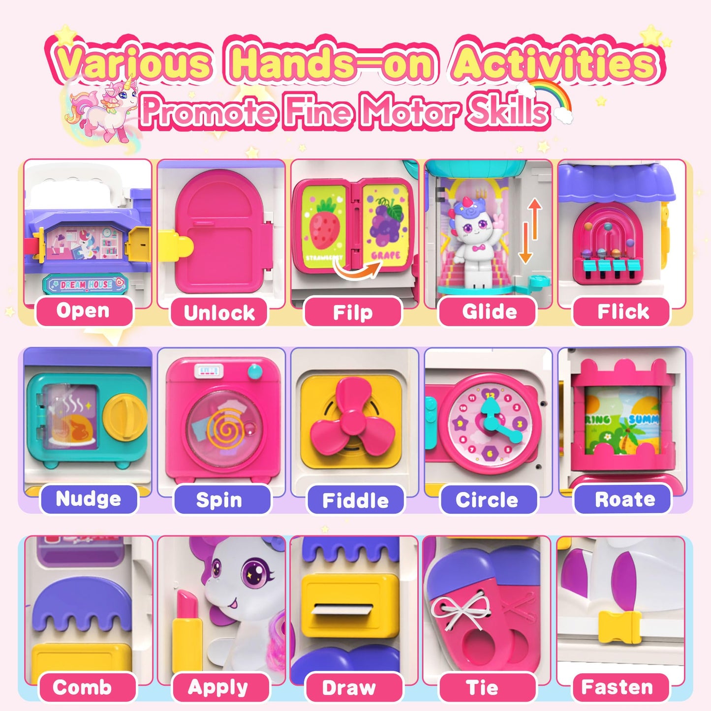 ELFJOY Montessori Toys for 1 Year Old Girl Gifts, Busy Board for 1 2 Year Old - 56+ Activities Bilingual Early Educational Learning Toddler Baby Girl Toys, First Birthday Gifts for 1 2 Year Old Girls